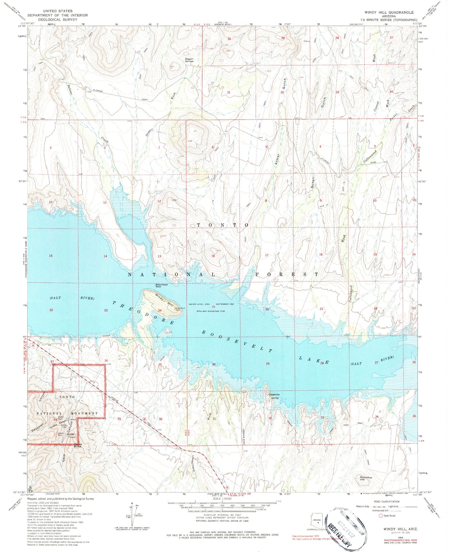 Classic USGS Windy Hill Arizona 7.5'x7.5' Topo Map Image