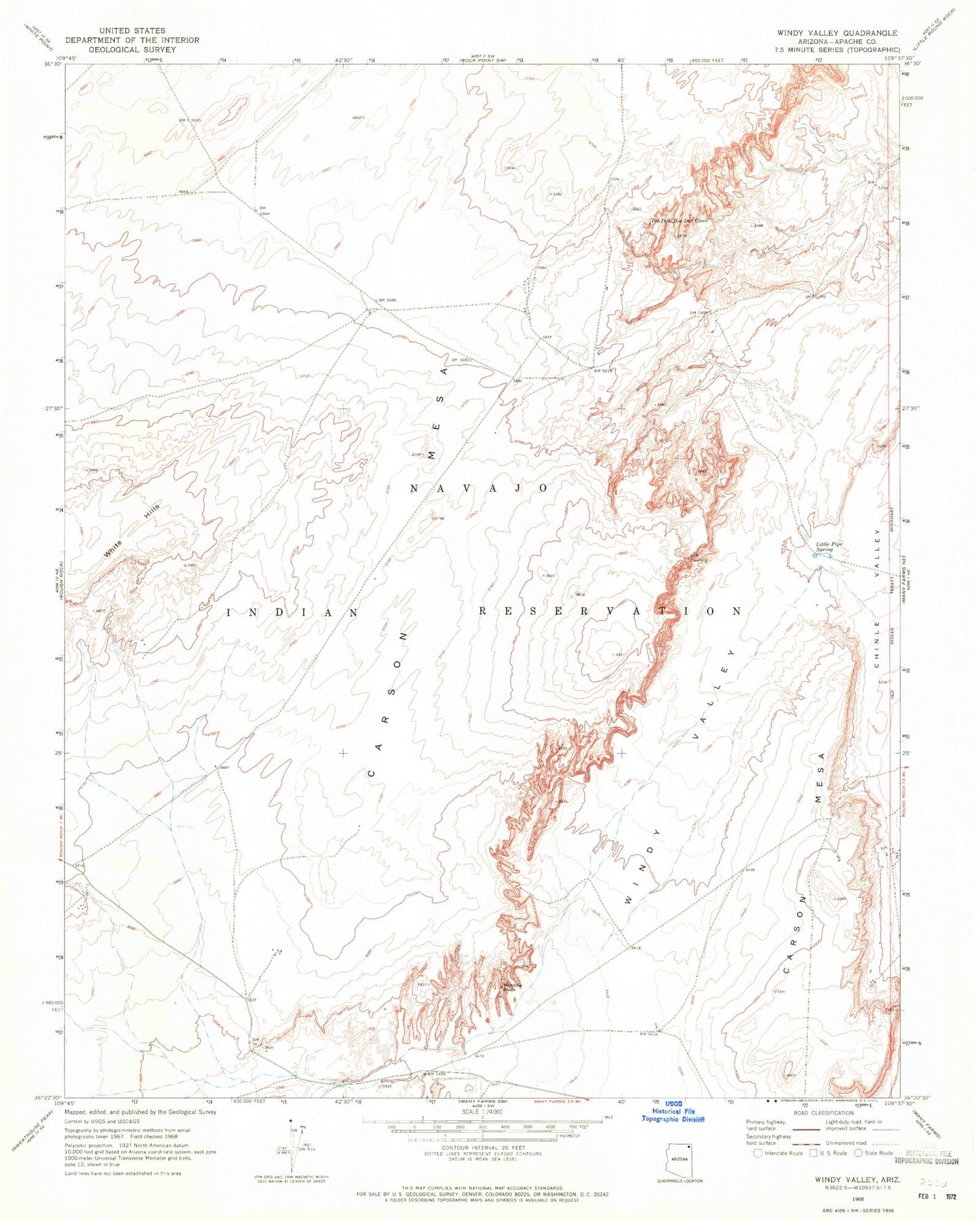 Classic USGS Windy Valley Arizona 7.5'x7.5' Topo Map Image