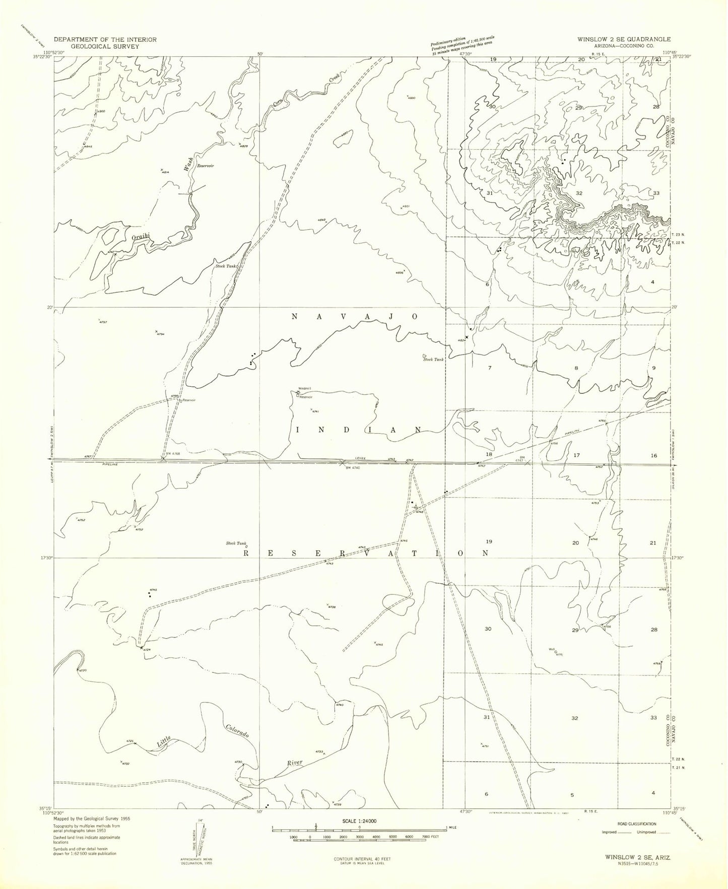 Classic USGS East of Old Leupp Arizona 7.5'x7.5' Topo Map Image