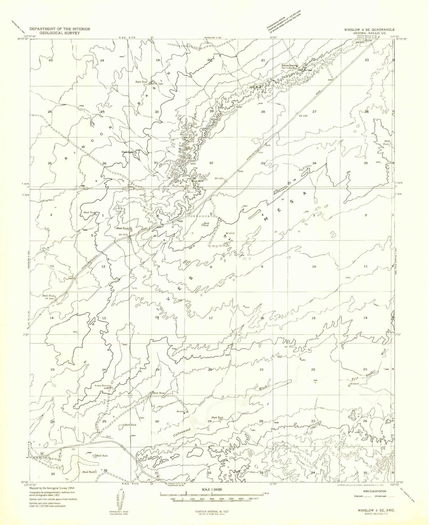 Classic USGS Rincon Ranch Arizona 7.5'x7.5' Topo Map Image
