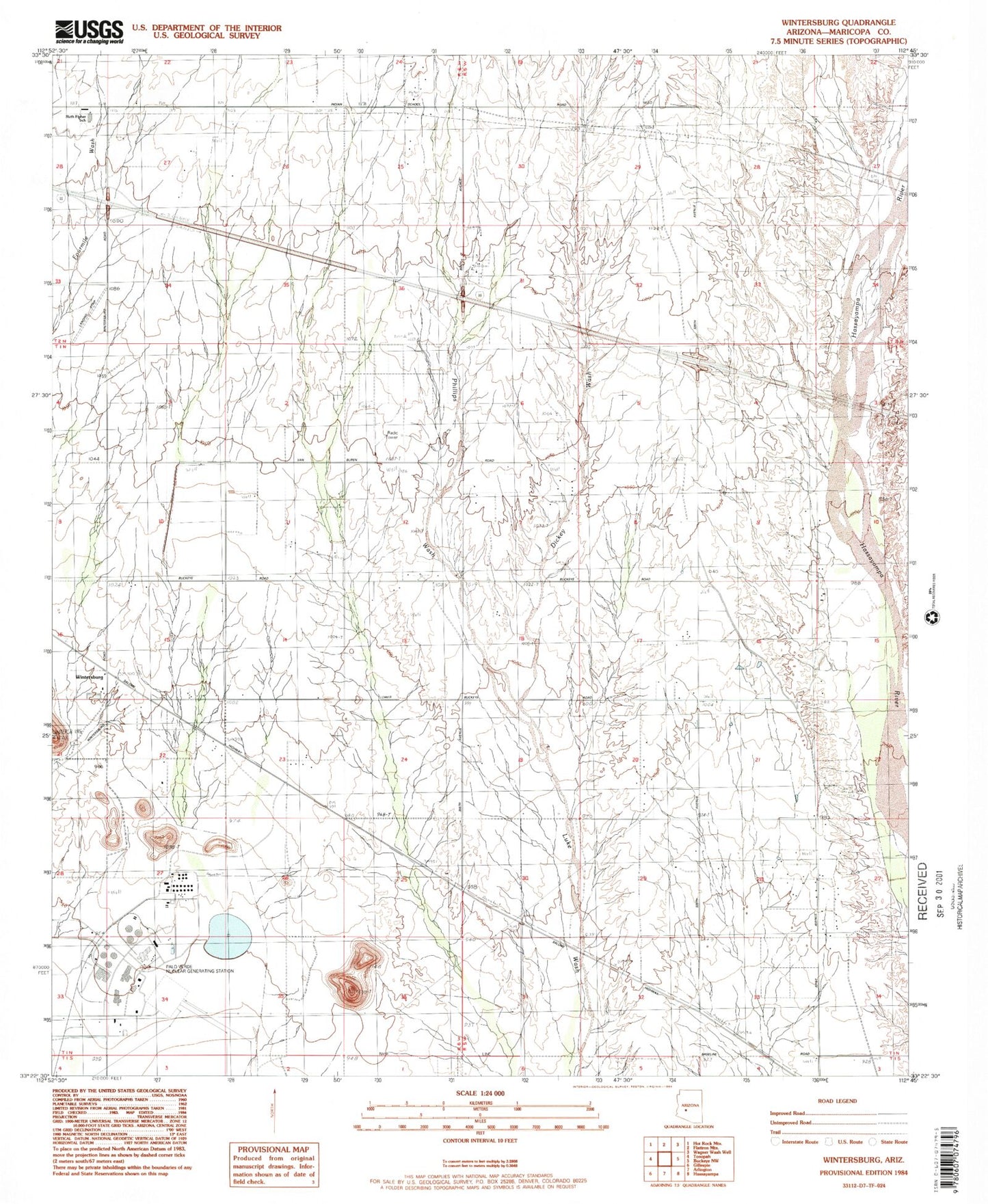 Classic USGS Wintersburg Arizona 7.5'x7.5' Topo Map Image