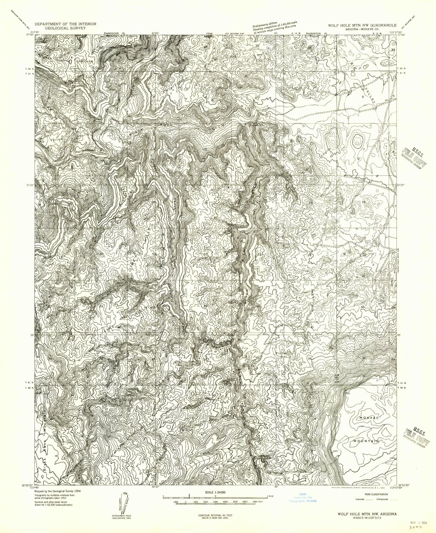 Classic USGS Purgatory Canyon Arizona 7.5'x7.5' Topo Map Image