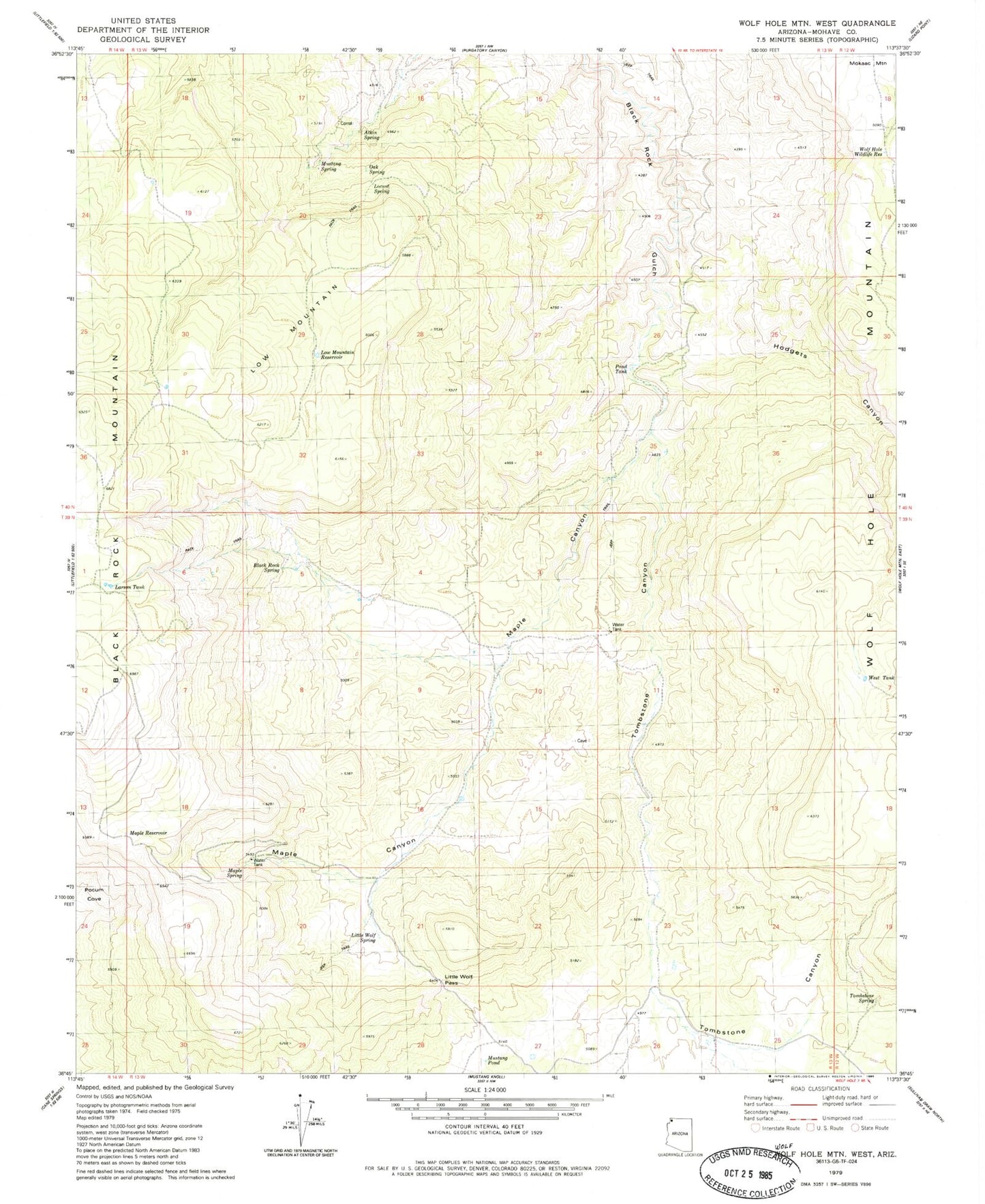 Classic USGS Wolf Hole Mountain West Arizona 7.5'x7.5' Topo Map Image
