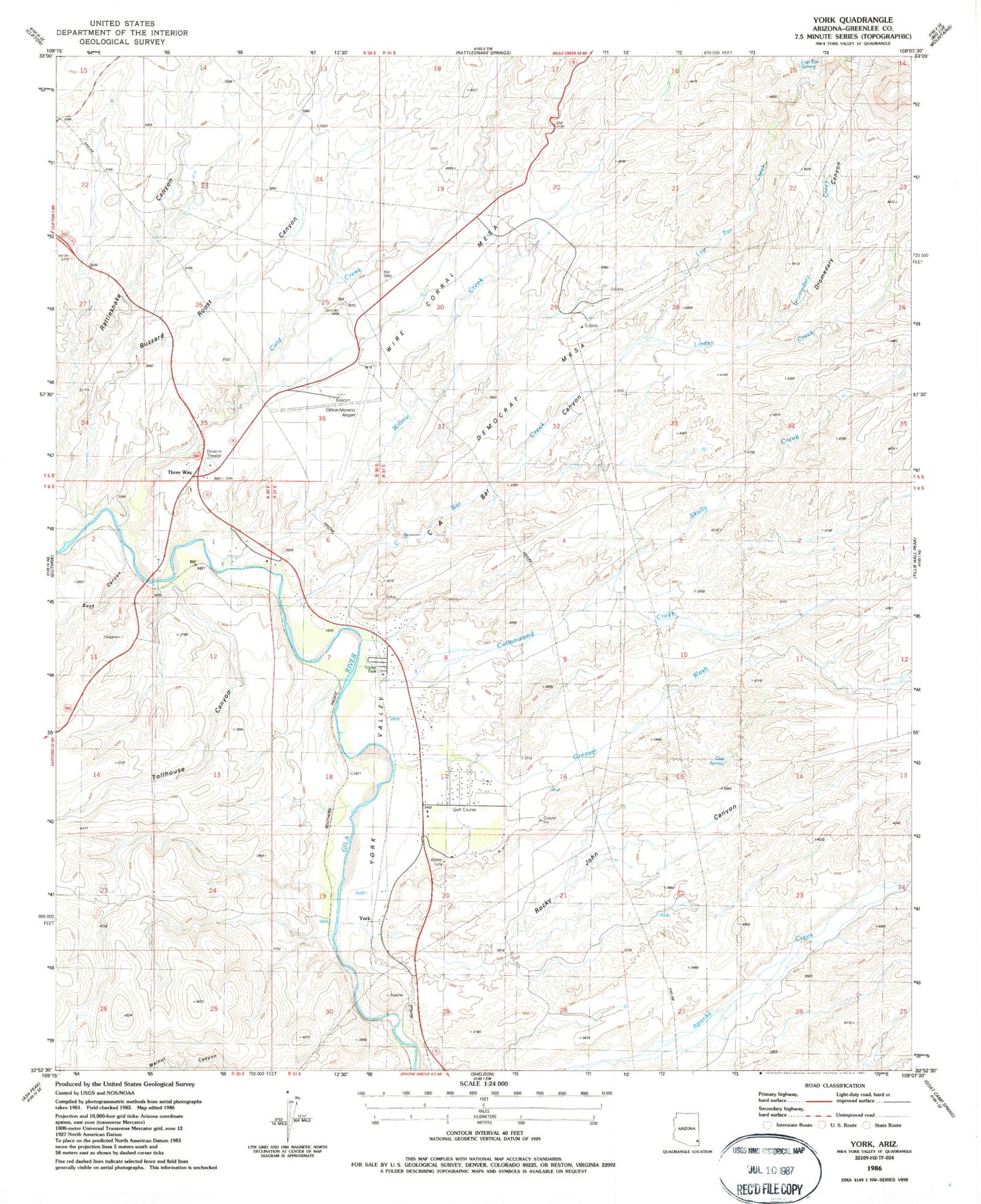 Classic USGS York Arizona 7.5'x7.5' Topo Map Image