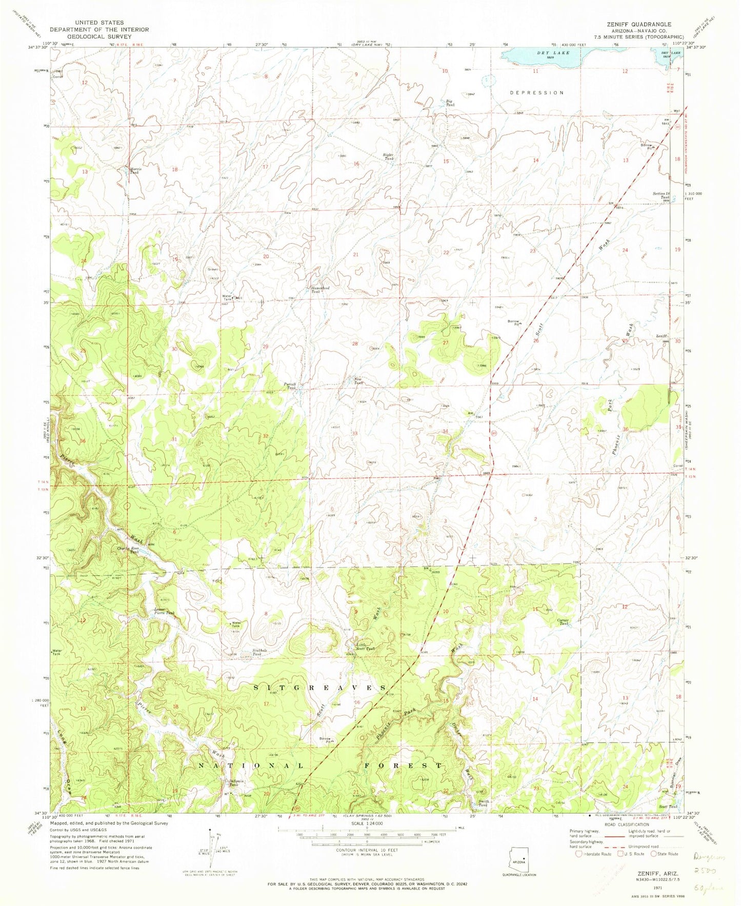 Classic USGS Zeniff Arizona 7.5'x7.5' Topo Map Image