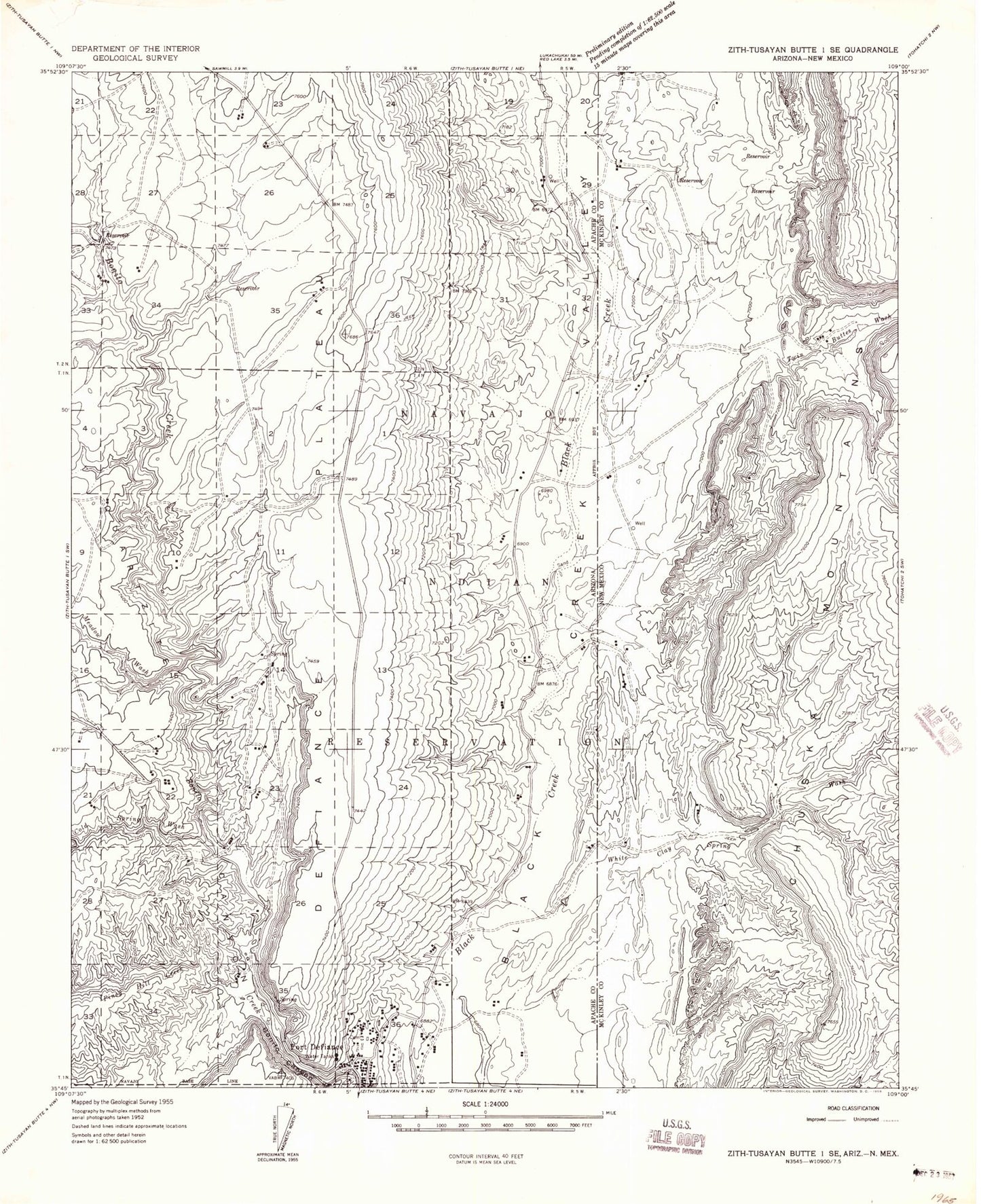 Classic USGS Fort Defiance Arizona 7.5'x7.5' Topo Map Image