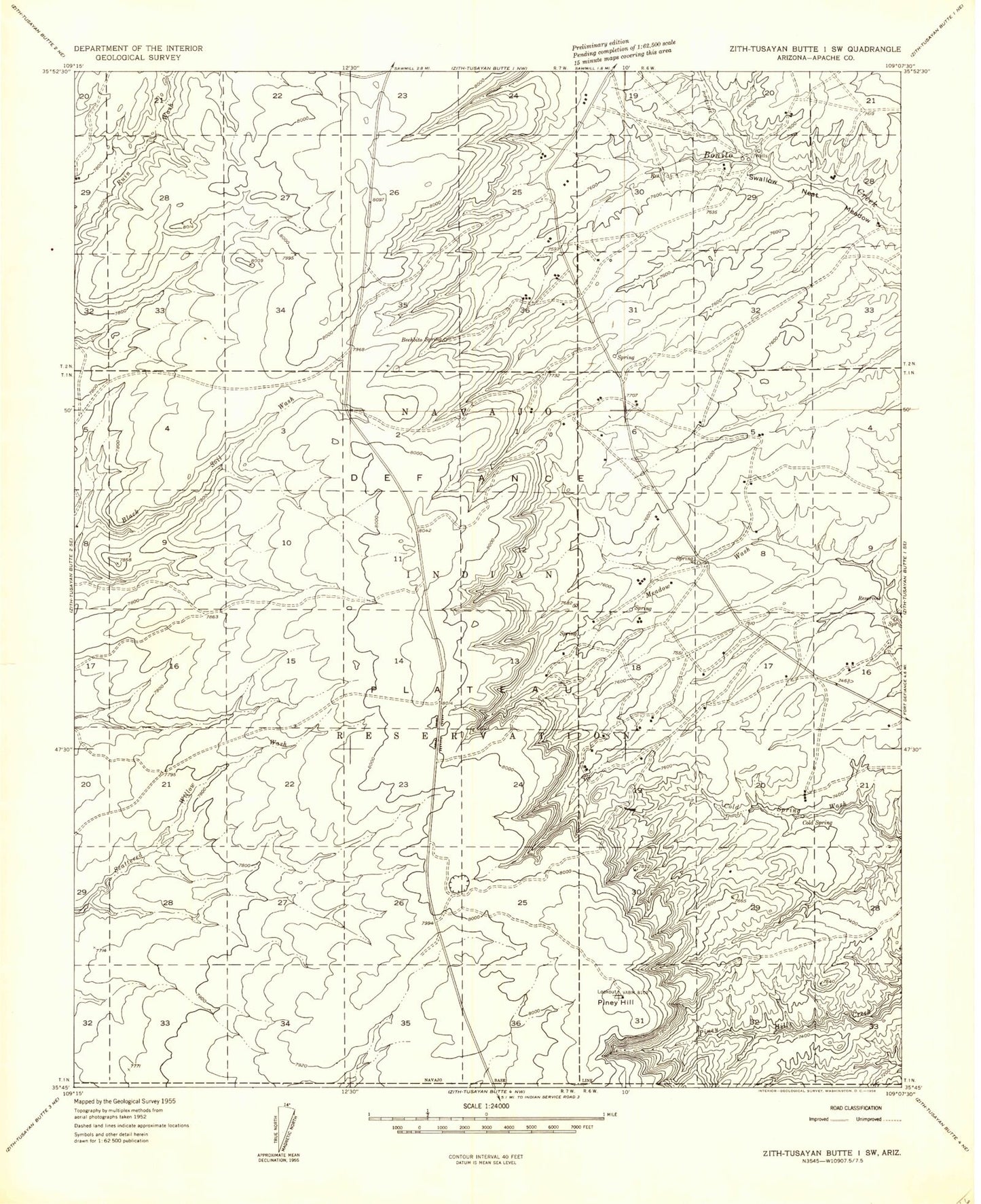 Classic USGS Piney Hill Arizona 7.5'x7.5' Topo Map Image