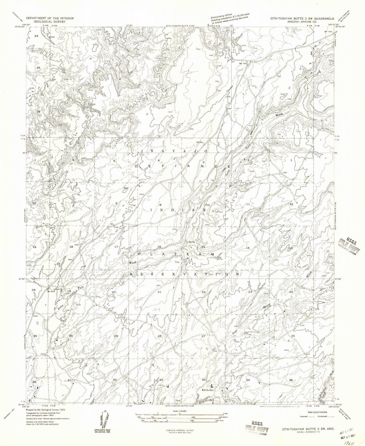 Classic USGS Red Clay Wash Arizona 7.5'x7.5' Topo Map Image