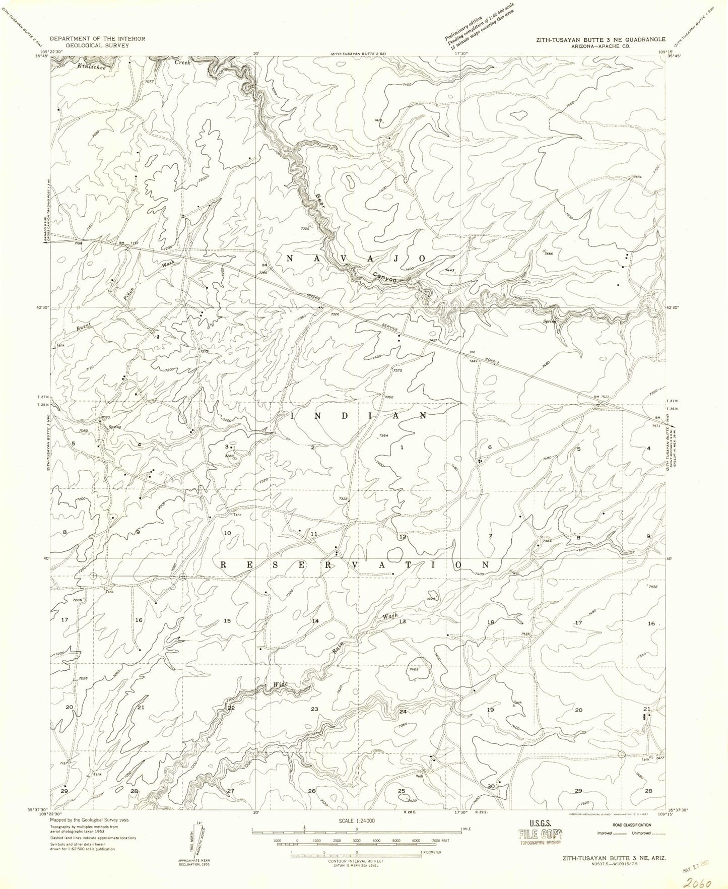 Classic USGS East of Kinlichee Arizona 7.5'x7.5' Topo Map Image