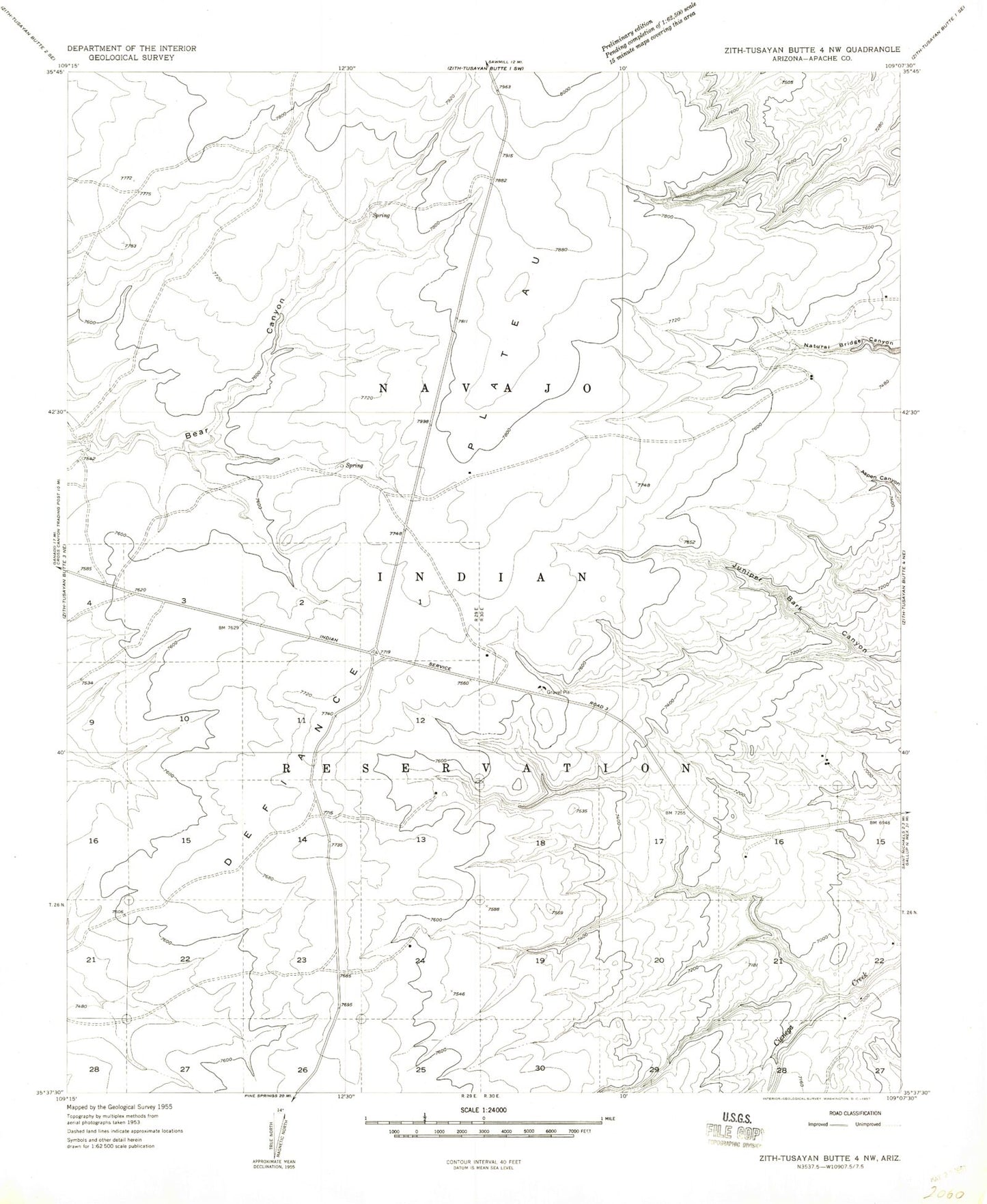 Classic USGS West of Window Rock Arizona 7.5'x7.5' Topo Map Image