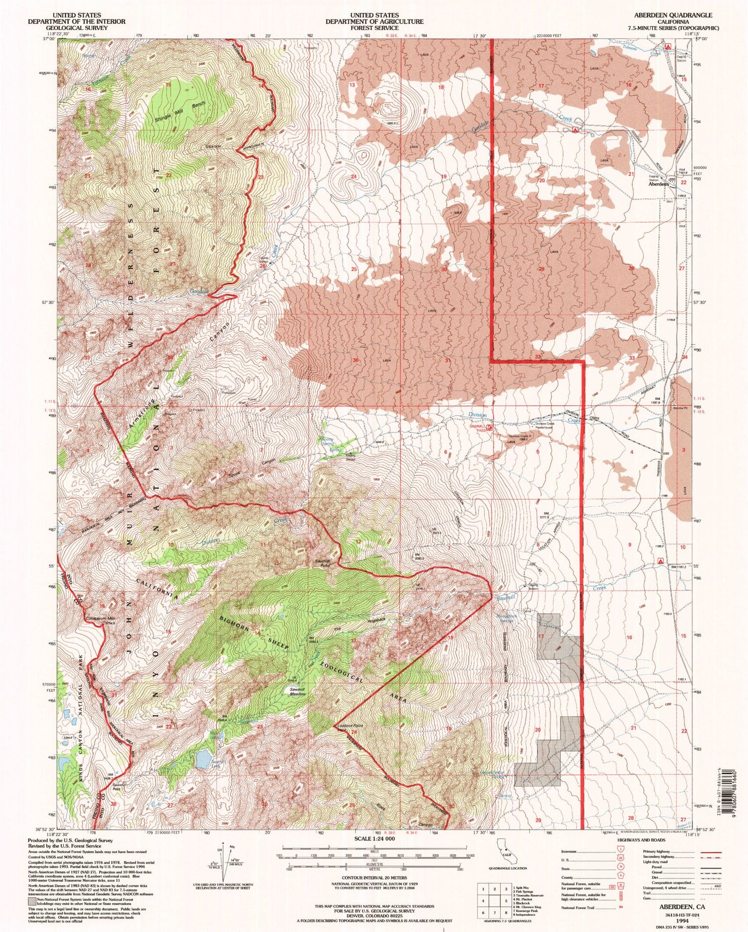 Classic USGS Aberdeen California 7.5'x7.5' Topo Map Image