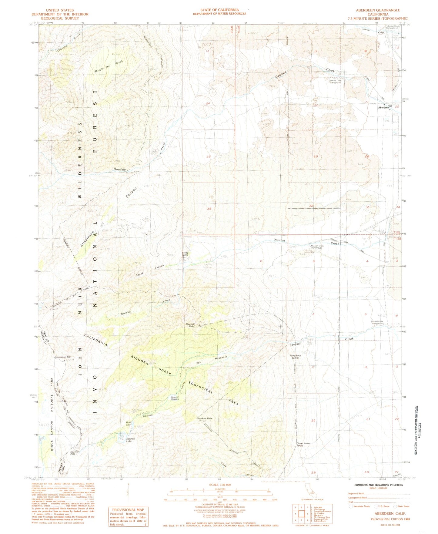 Classic USGS Aberdeen California 7.5'x7.5' Topo Map Image