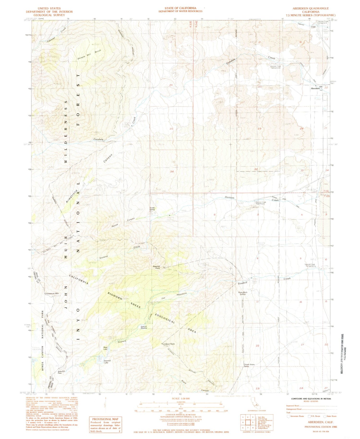 Classic USGS Aberdeen California 7.5'x7.5' Topo Map Image