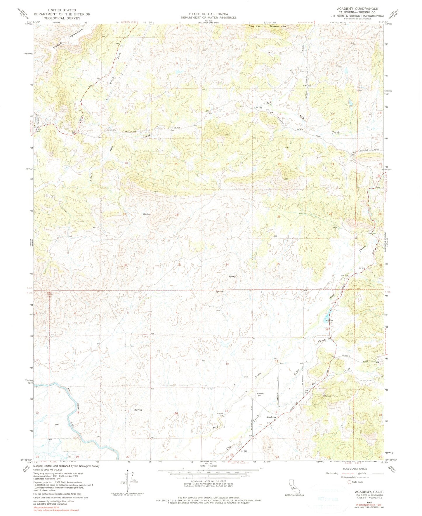 Classic USGS Academy California 7.5'x7.5' Topo Map Image