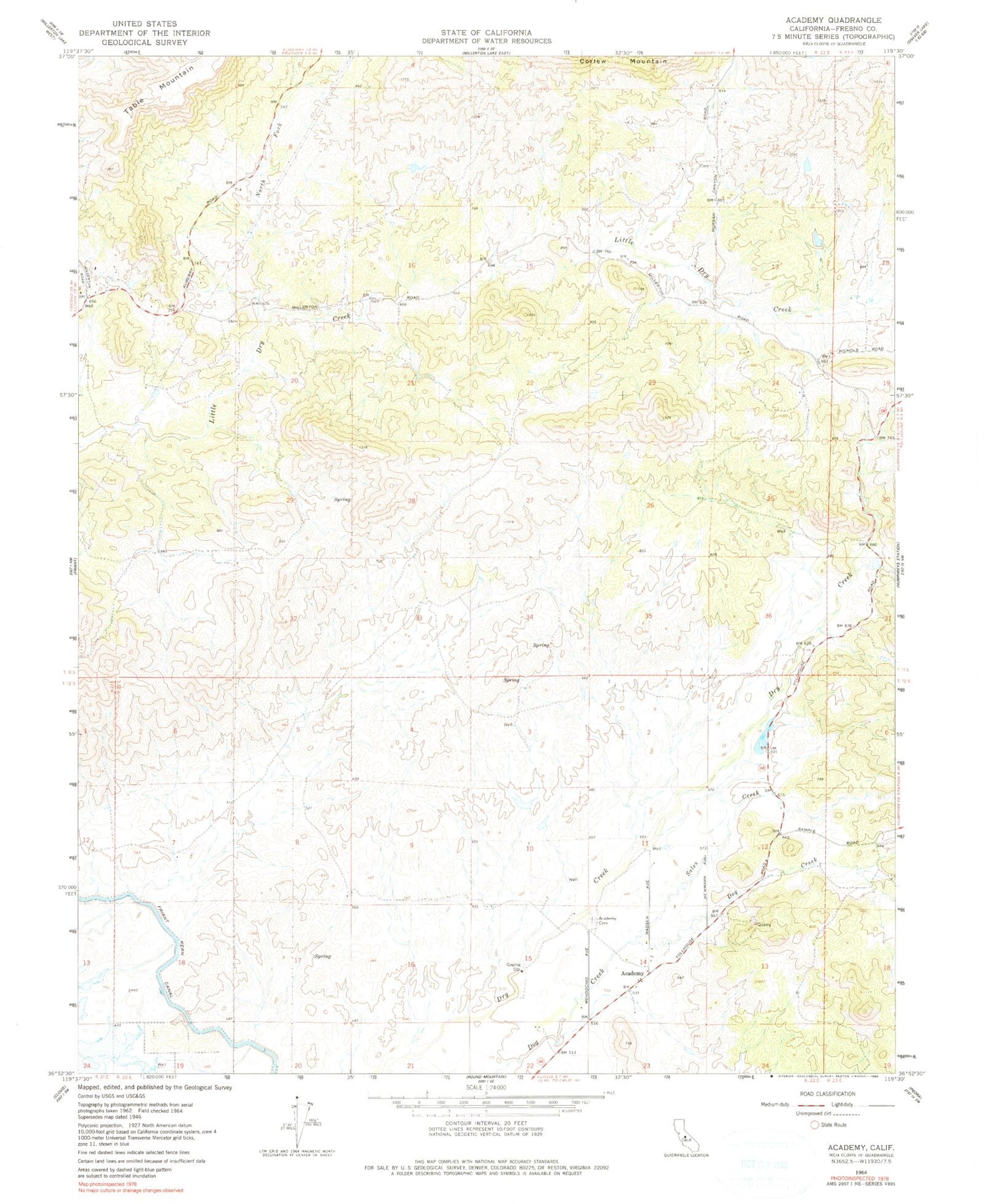 Classic USGS Academy California 7.5'x7.5' Topo Map Image