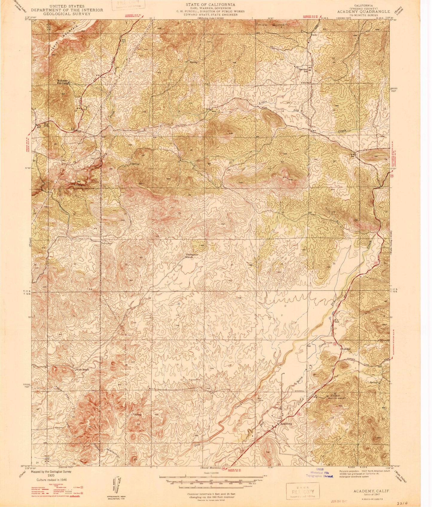 Classic USGS Academy California 7.5'x7.5' Topo Map Image