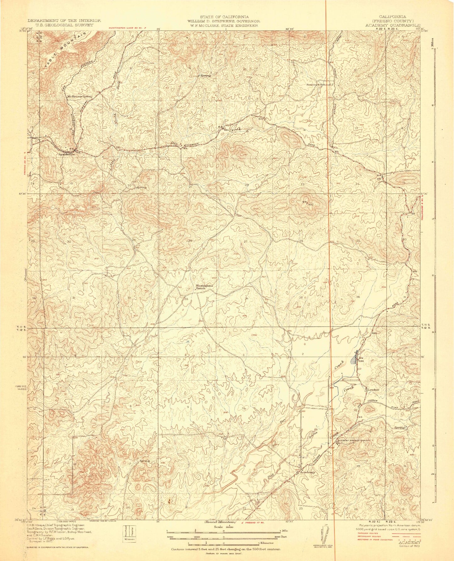 Classic USGS Academy California 7.5'x7.5' Topo Map Image