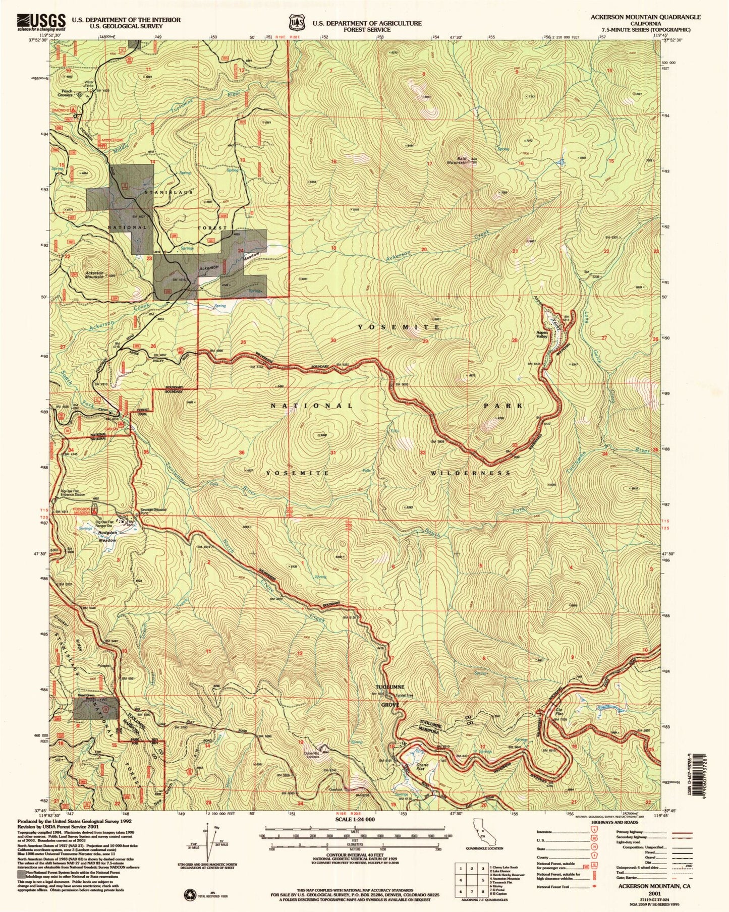 Classic USGS Ackerson Mountain California 7.5'x7.5' Topo Map Image