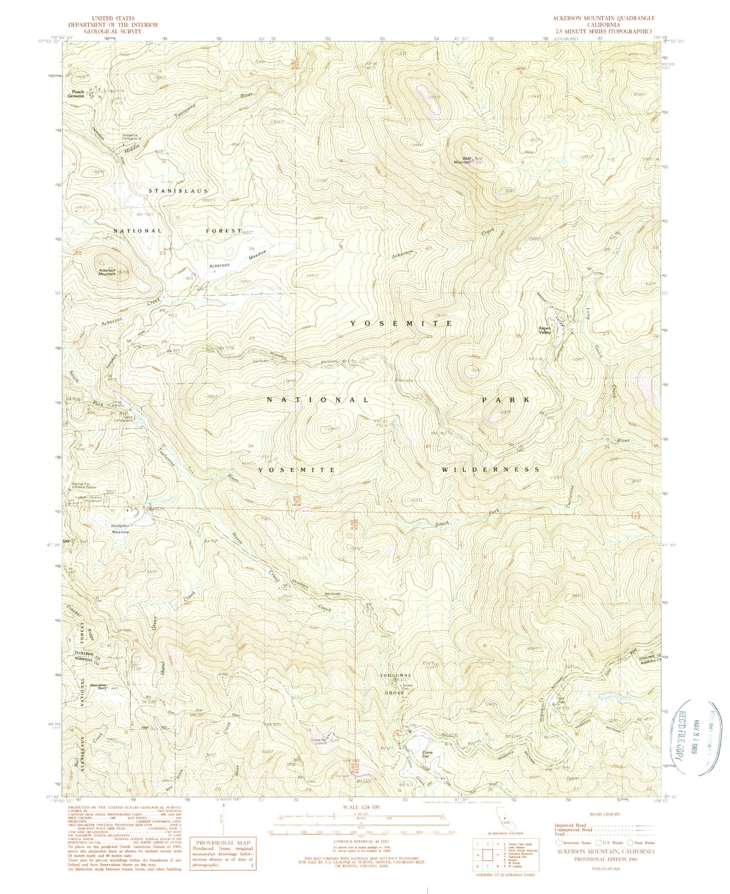 Classic USGS Ackerson Mountain California 7.5'x7.5' Topo Map Image