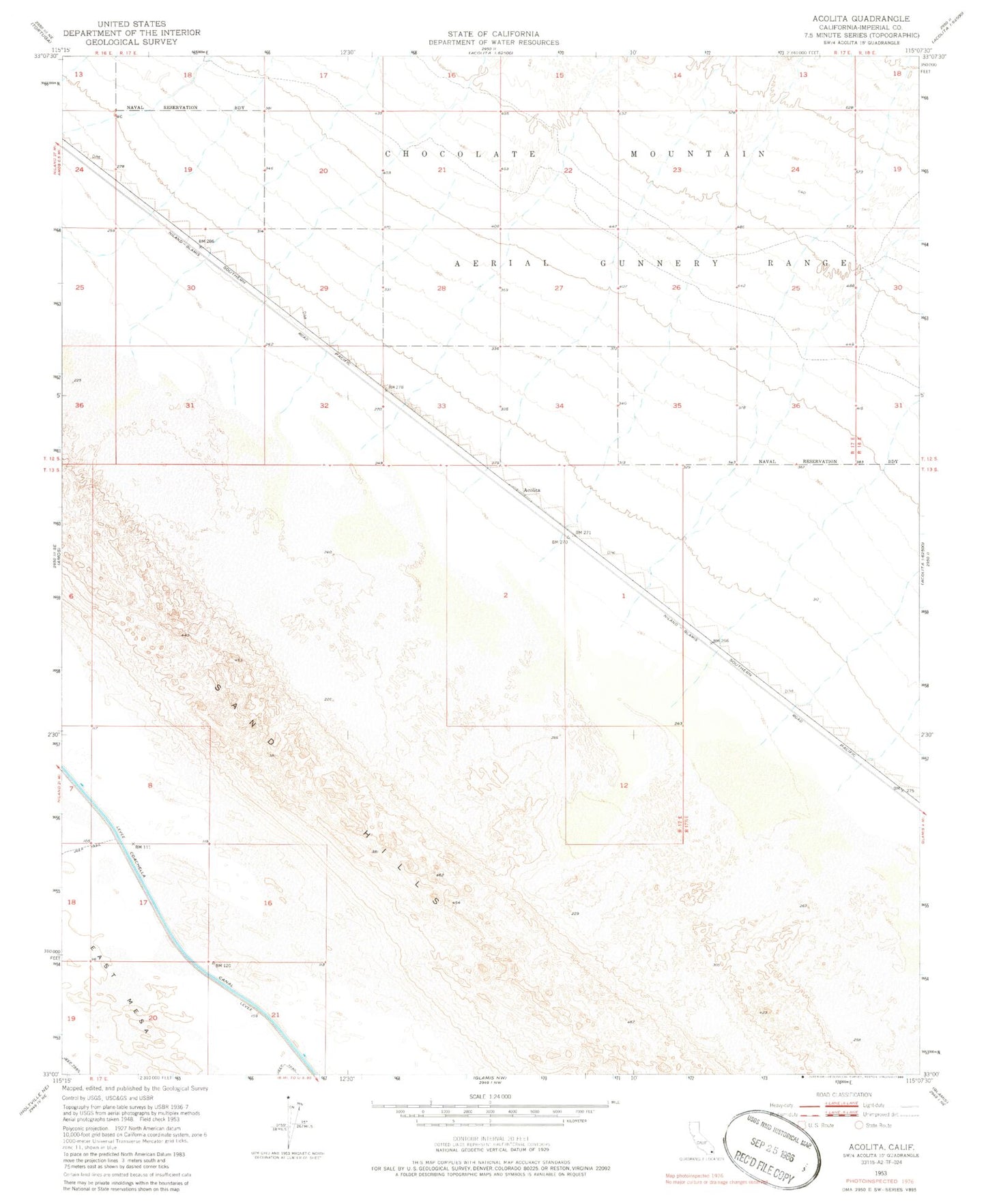 Classic USGS Acolita California 7.5'x7.5' Topo Map Image