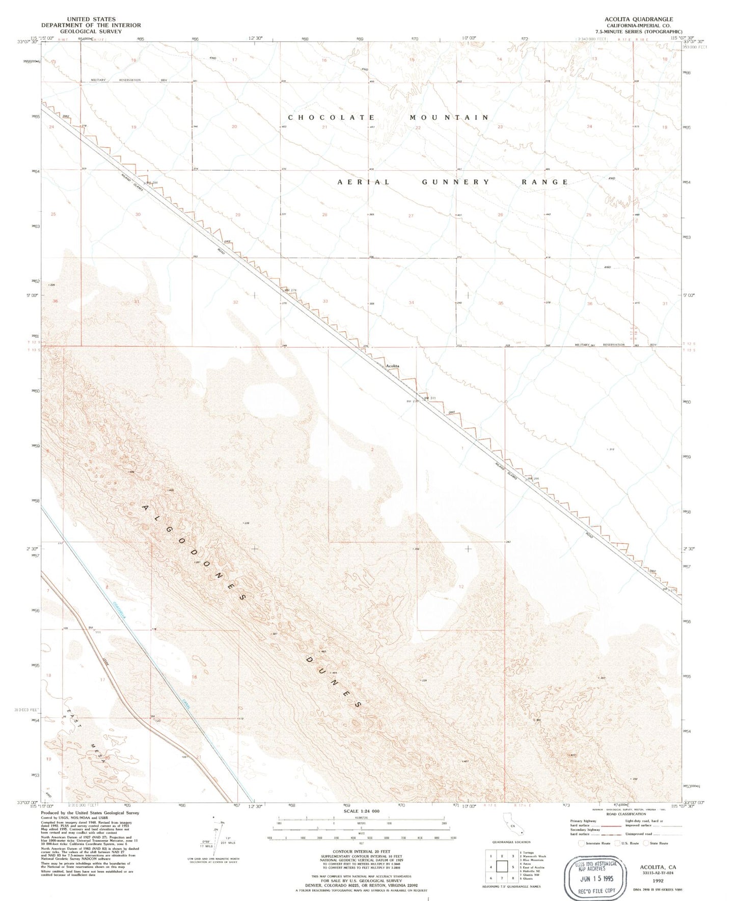 Classic USGS Acolita California 7.5'x7.5' Topo Map Image