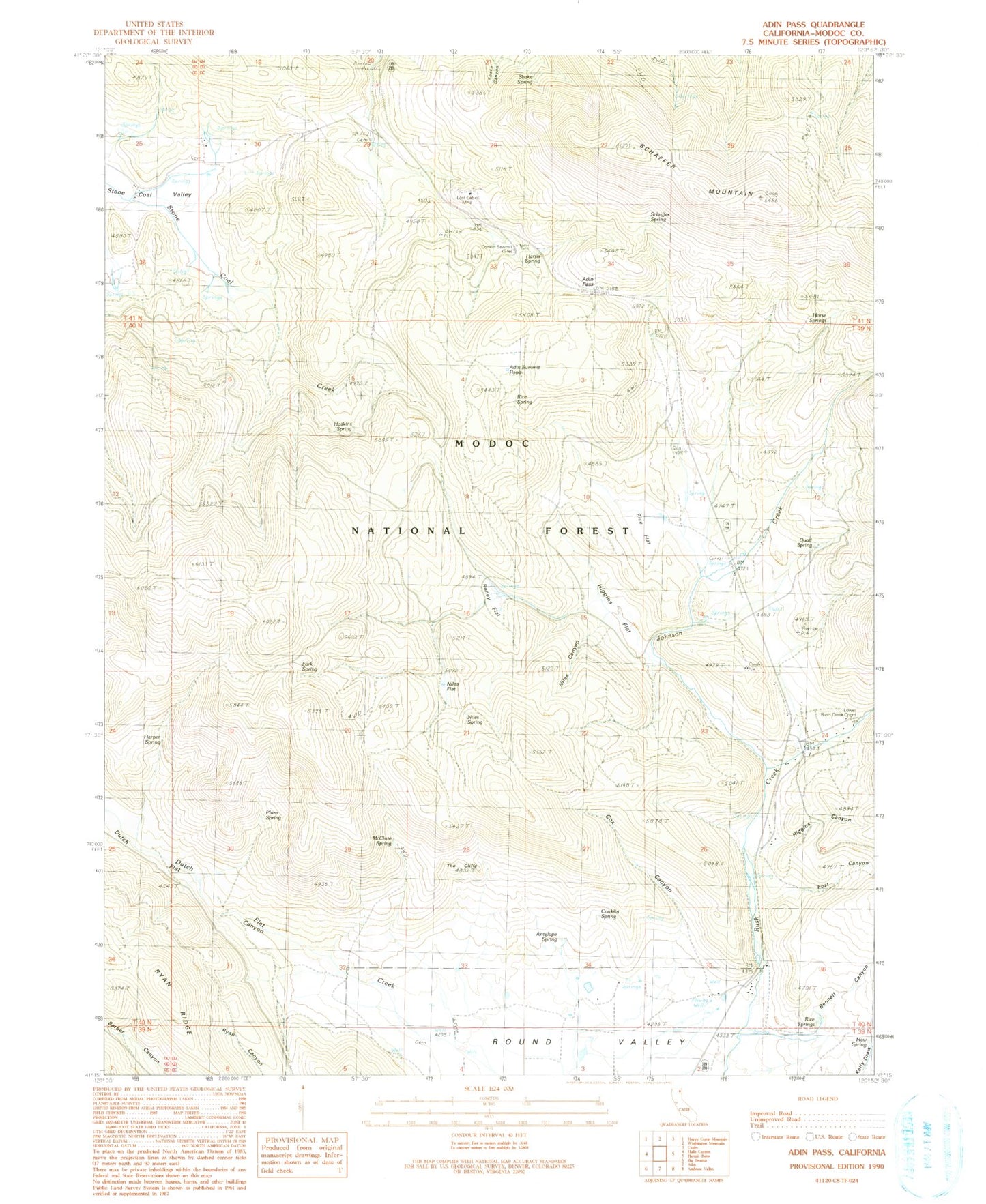 Classic USGS Adin Pass California 7.5'x7.5' Topo Map Image