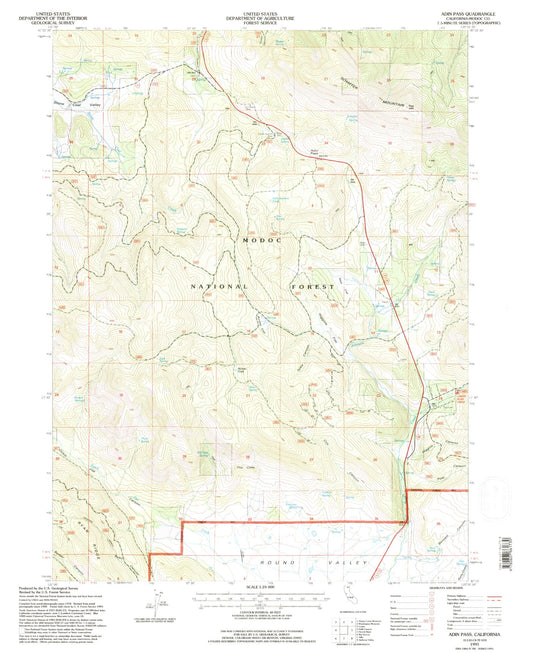 Classic USGS Adin Pass California 7.5'x7.5' Topo Map Image