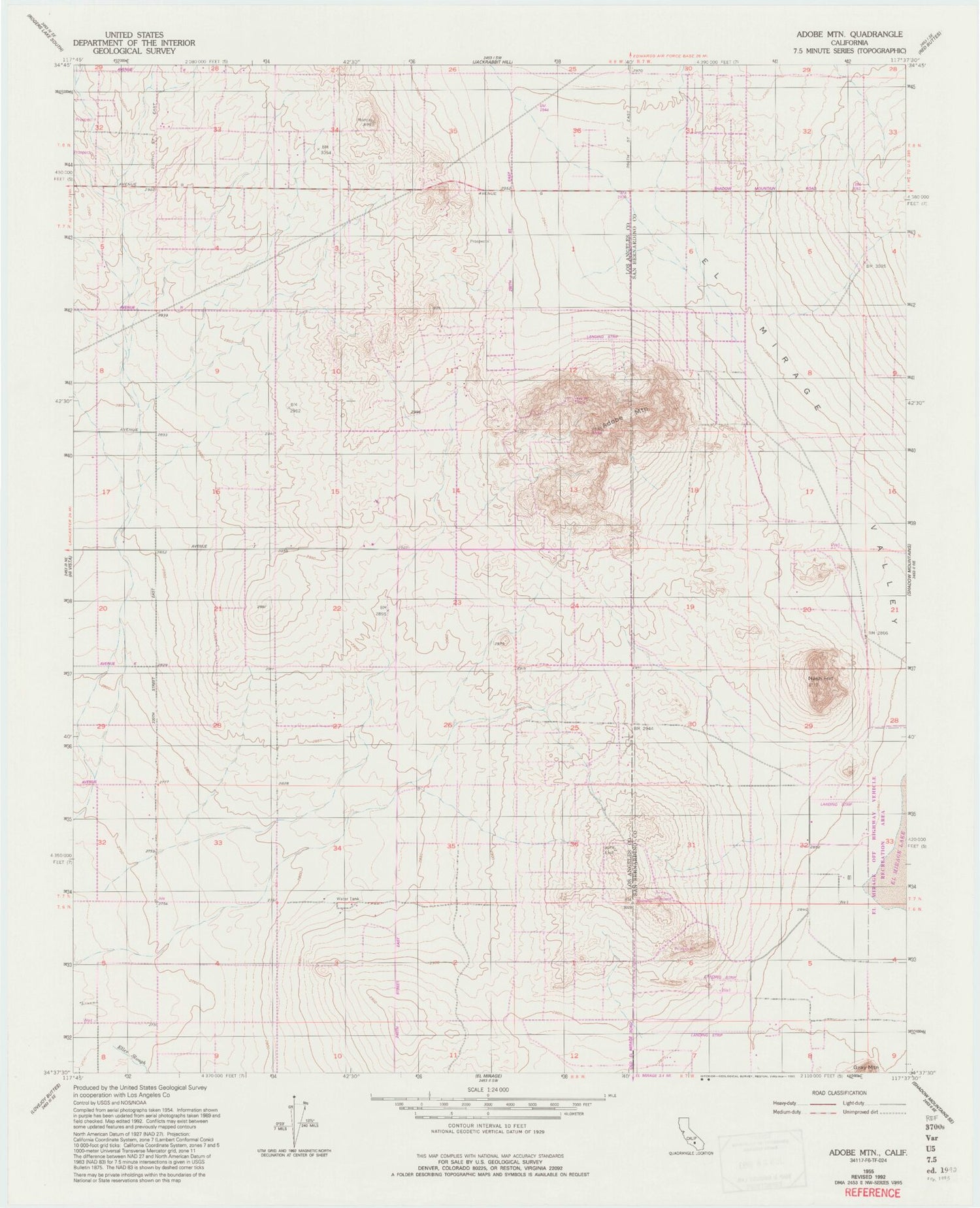 Classic USGS Adobe Mountain California 7.5'x7.5' Topo Map Image