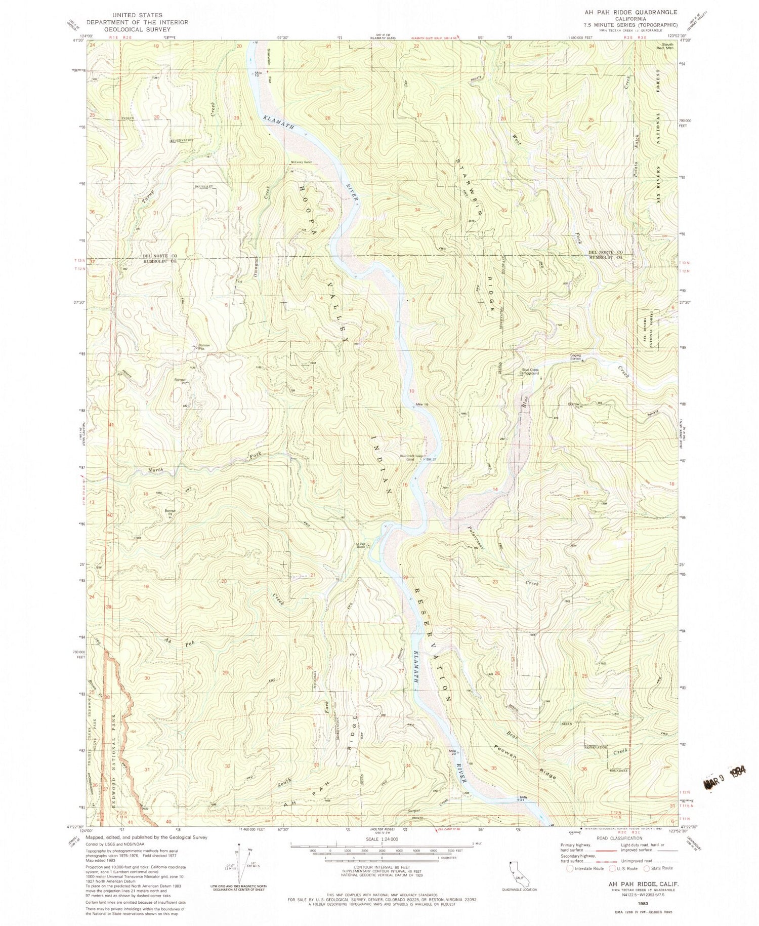 Classic USGS Ah Pah Ridge California 7.5'x7.5' Topo Map Image