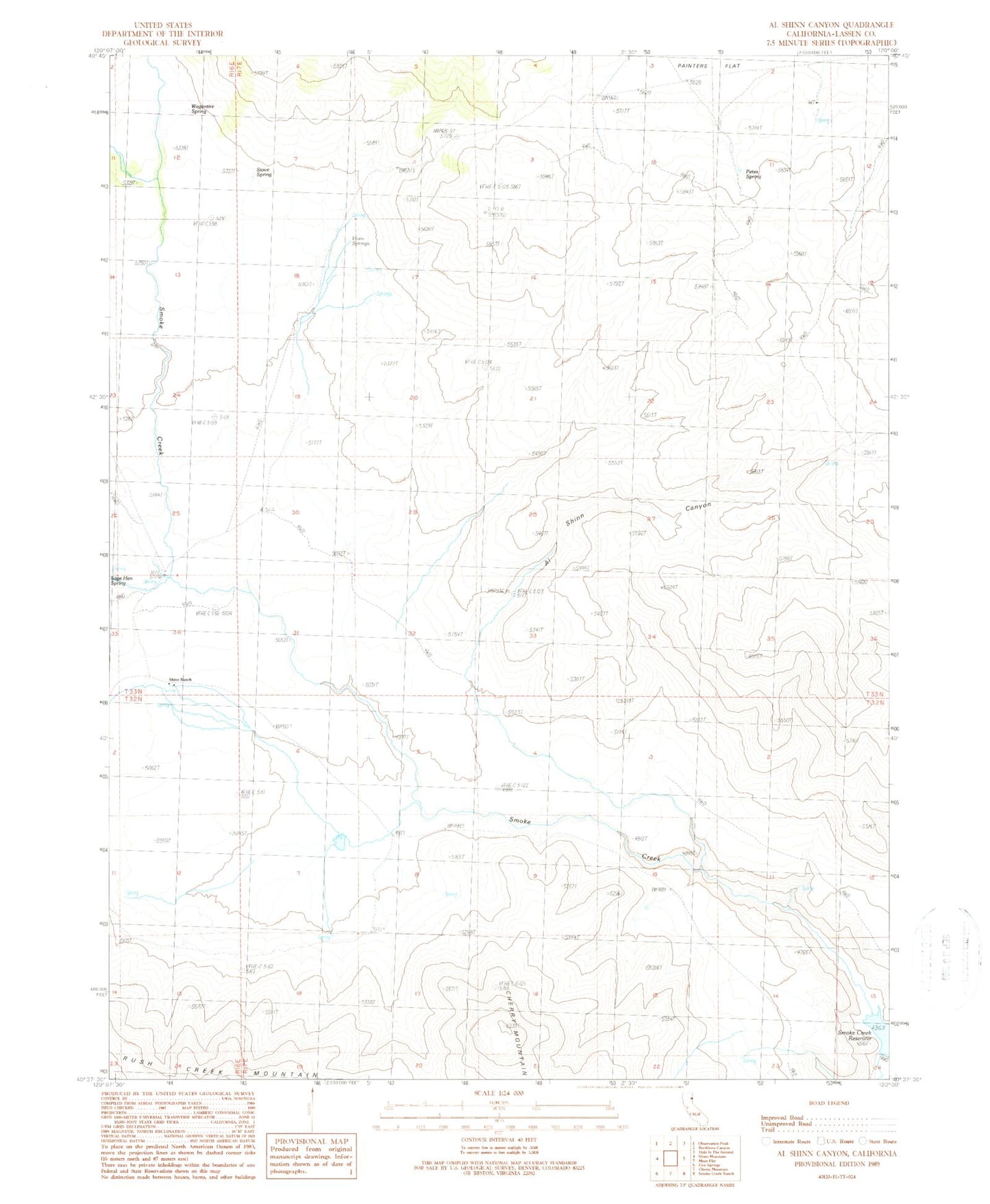 Classic USGS Al Shinn Canyon California 7.5'x7.5' Topo Map Image