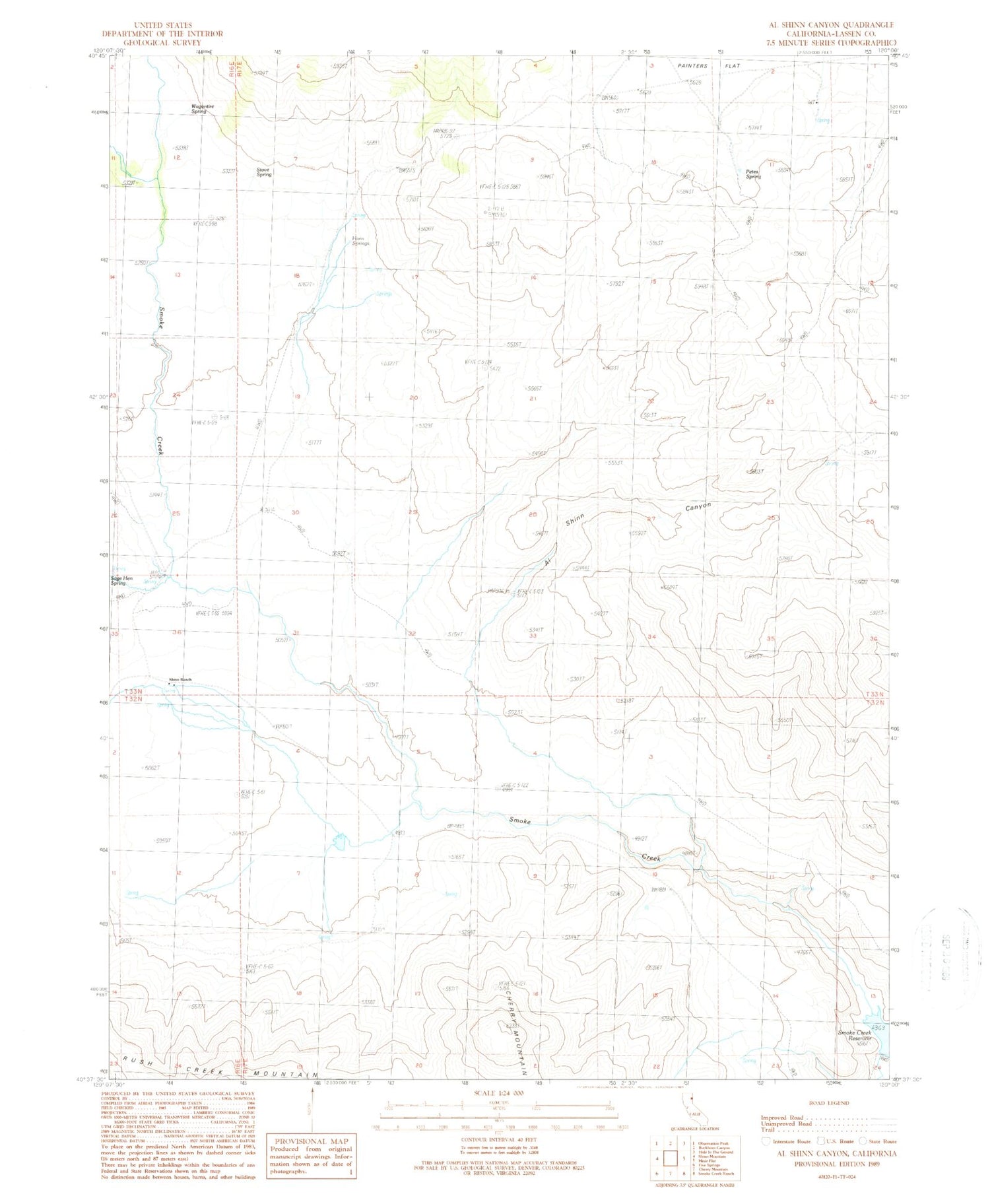 Classic USGS Al Shinn Canyon California 7.5'x7.5' Topo Map Image