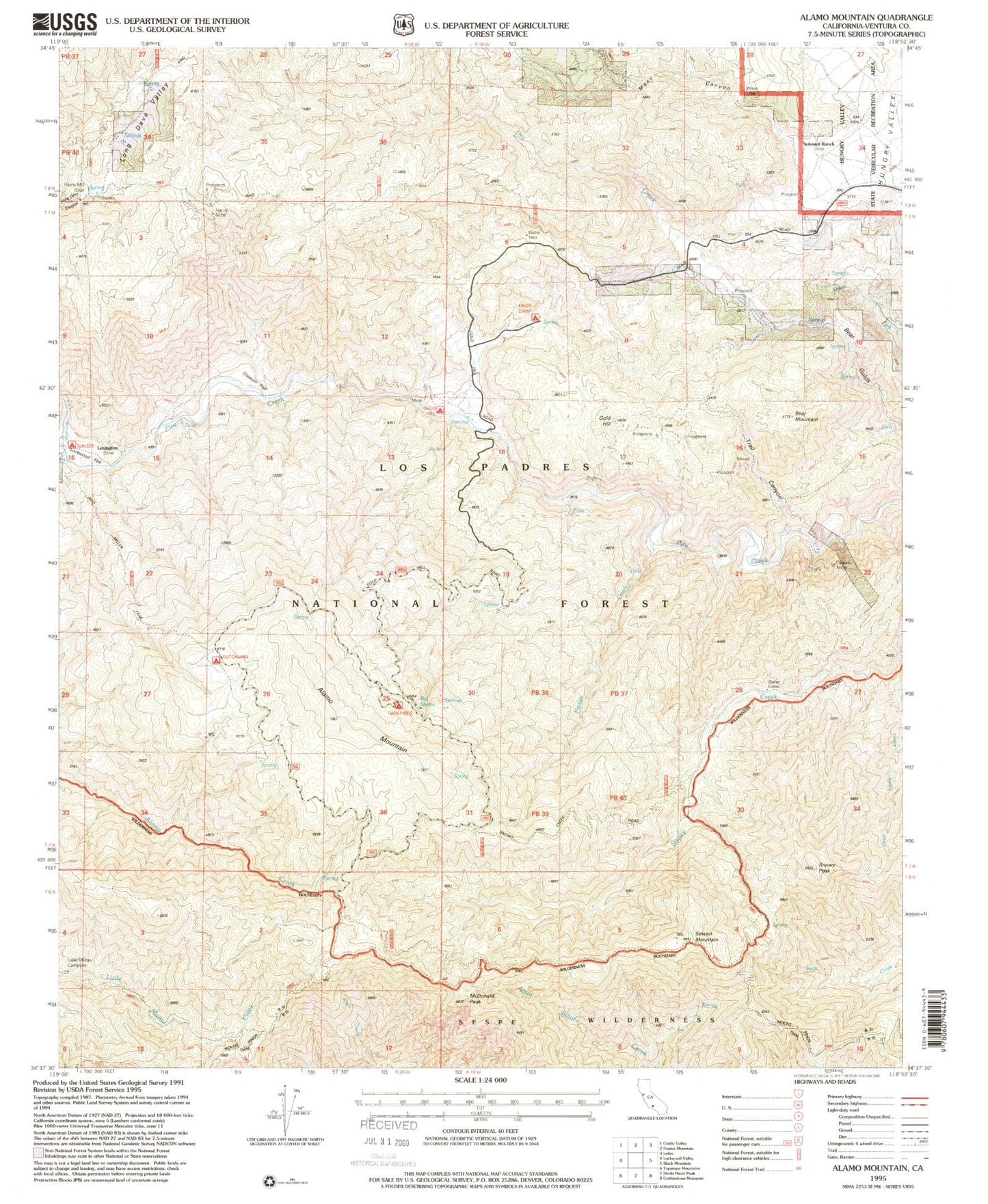 Classic USGS Alamo Mountain California 7.5'x7.5' Topo Map Image