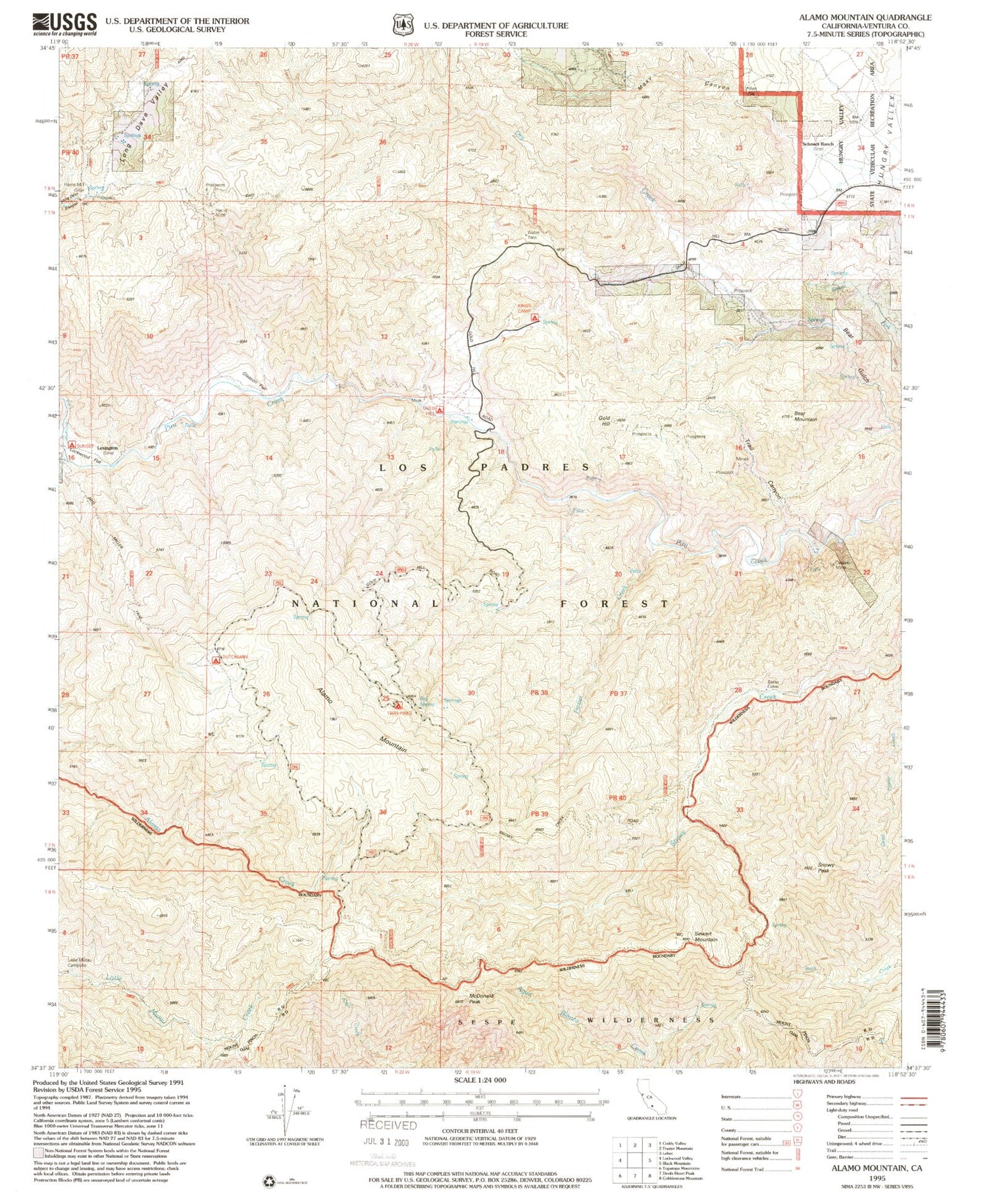 Classic USGS Alamo Mountain California 7.5'x7.5' Topo Map Image