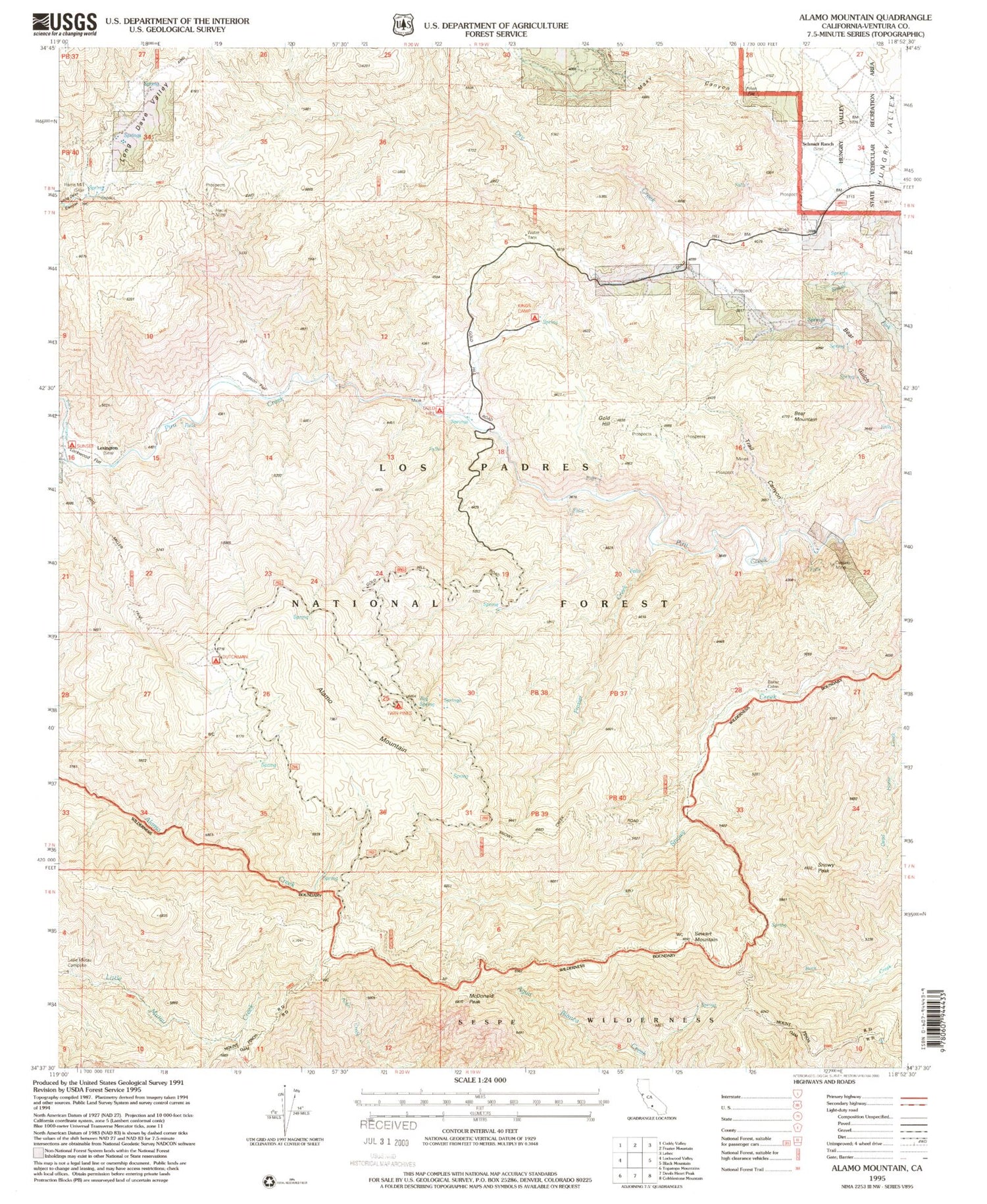 Classic USGS Alamo Mountain California 7.5'x7.5' Topo Map Image