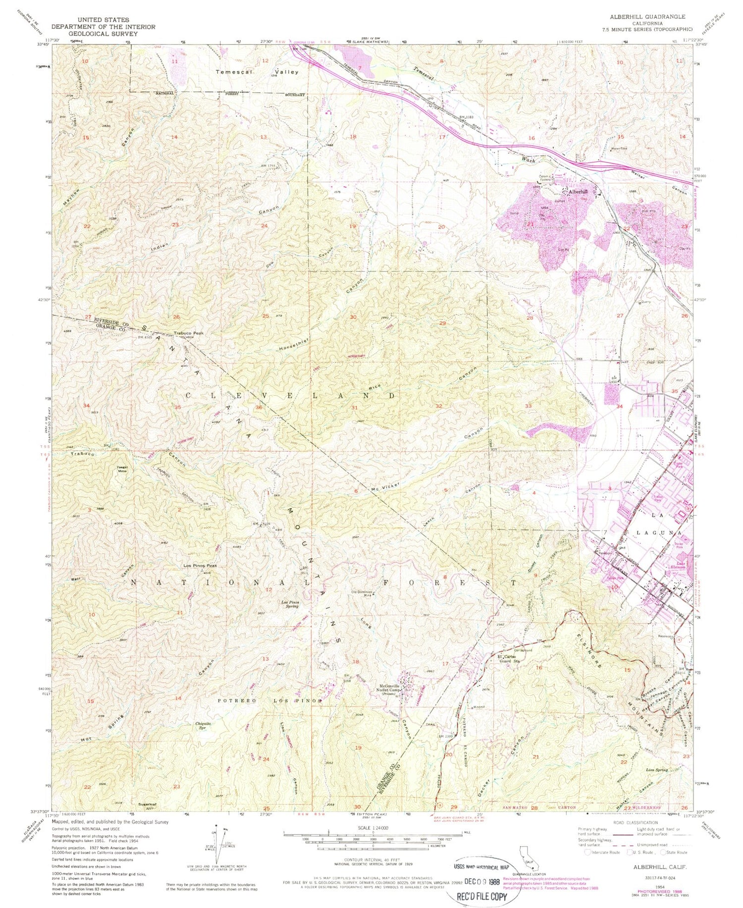 Classic USGS Alberhill California 7.5'x7.5' Topo Map Image