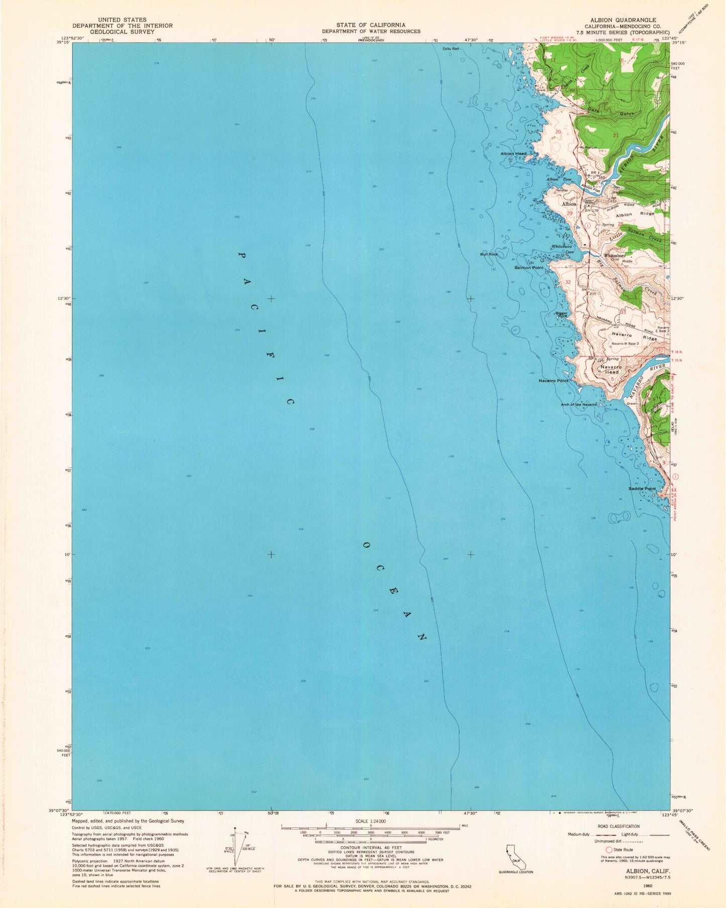 Classic USGS Albion California 7.5'x7.5' Topo Map Image