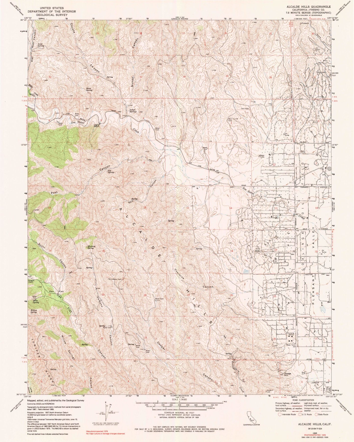 Classic USGS Alcalde Hills California 7.5'x7.5' Topo Map Image