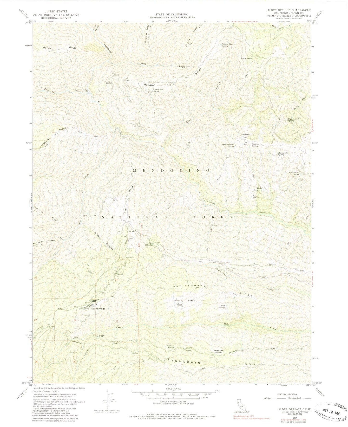 Classic USGS Alder Springs California 7.5'x7.5' Topo Map Image