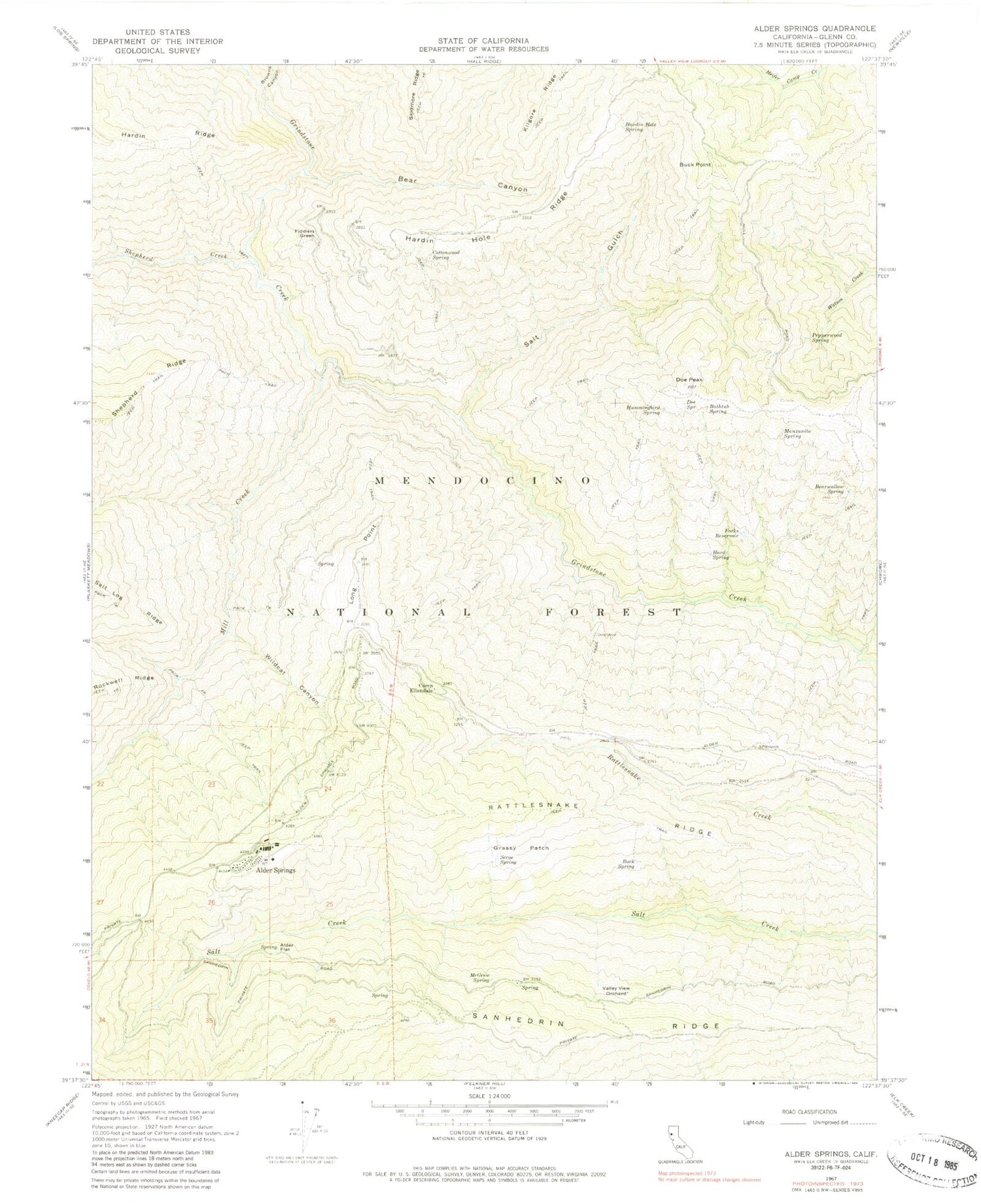 Classic USGS Alder Springs California 7.5'x7.5' Topo Map Image