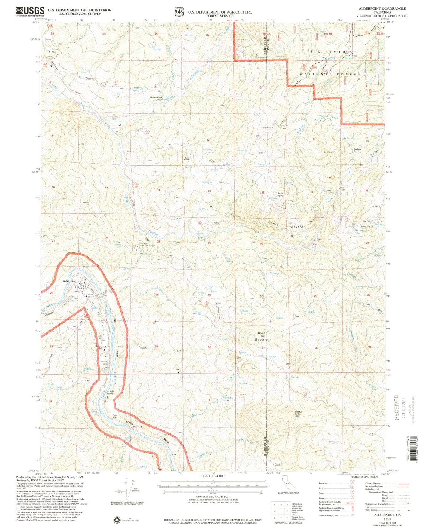 Classic USGS Alderpoint California 7.5'x7.5' Topo Map Image