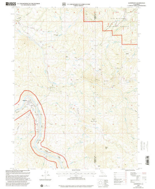 Classic USGS Alderpoint California 7.5'x7.5' Topo Map Image