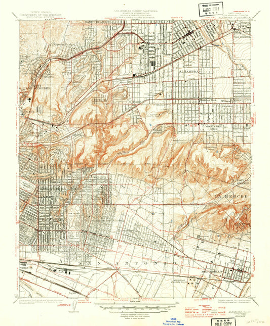Classic USGS Alhambra California 7.5'x7.5' Topo Map Image