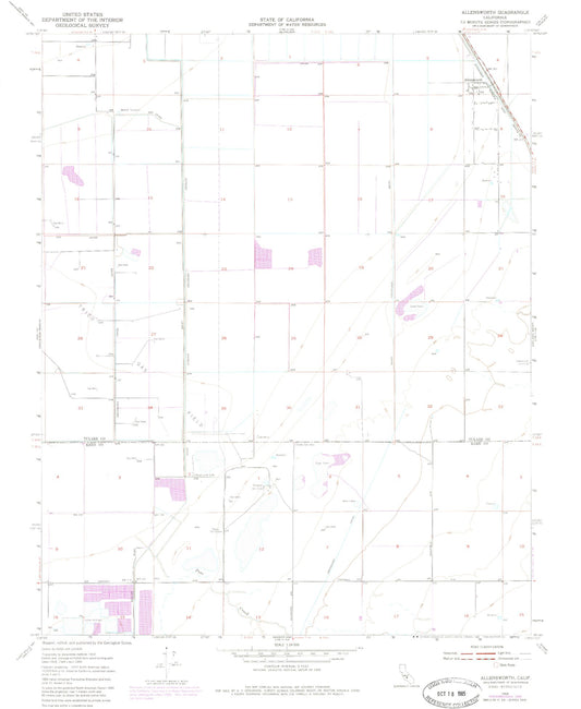 Classic USGS Allensworth California 7.5'x7.5' Topo Map Image