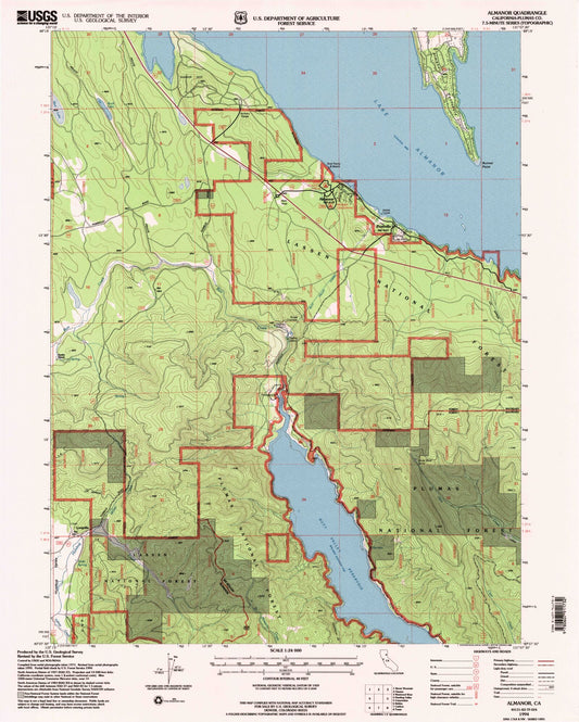 Classic USGS Almanor California 7.5'x7.5' Topo Map Image