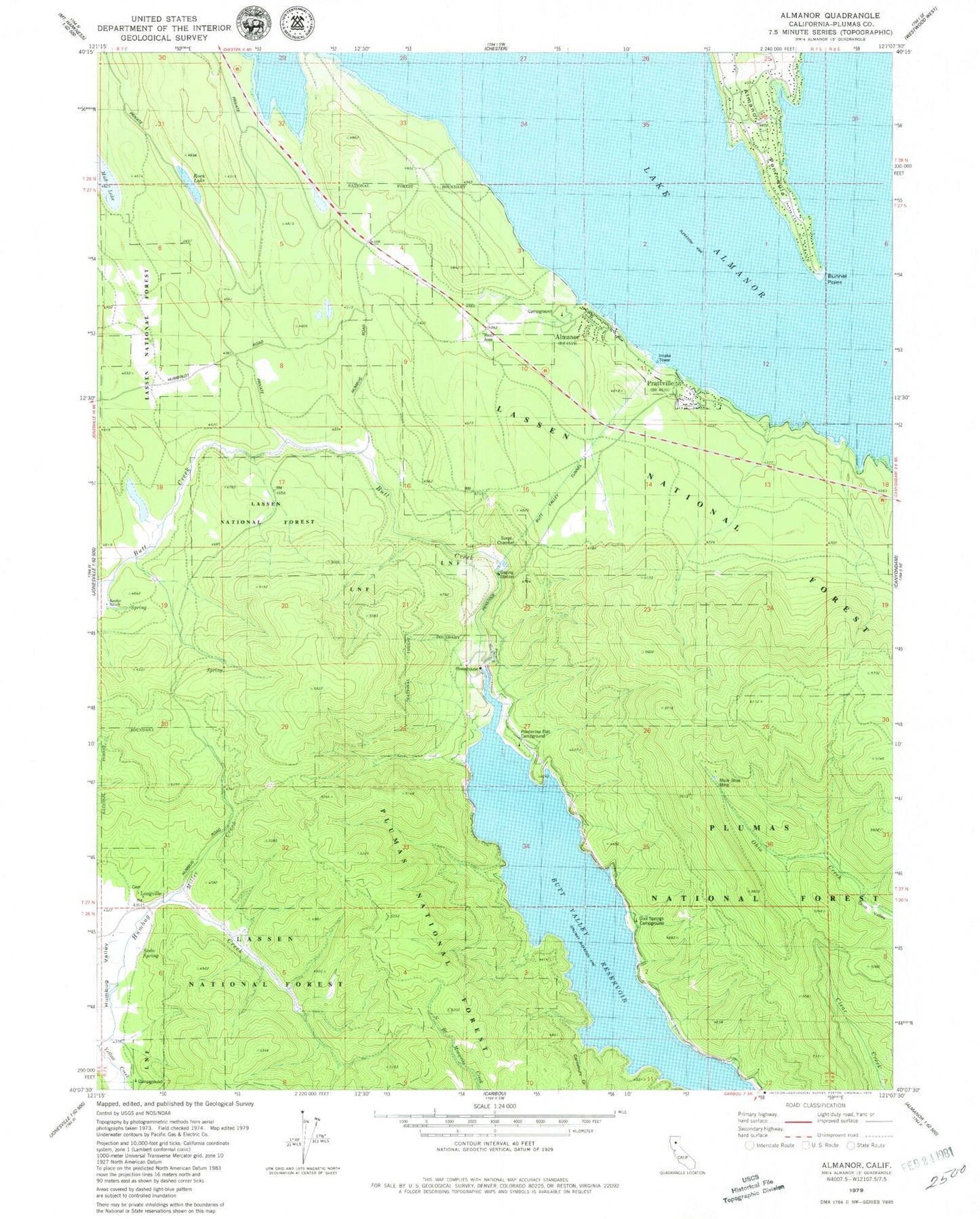 Classic USGS Almanor California 7.5'x7.5' Topo Map Image