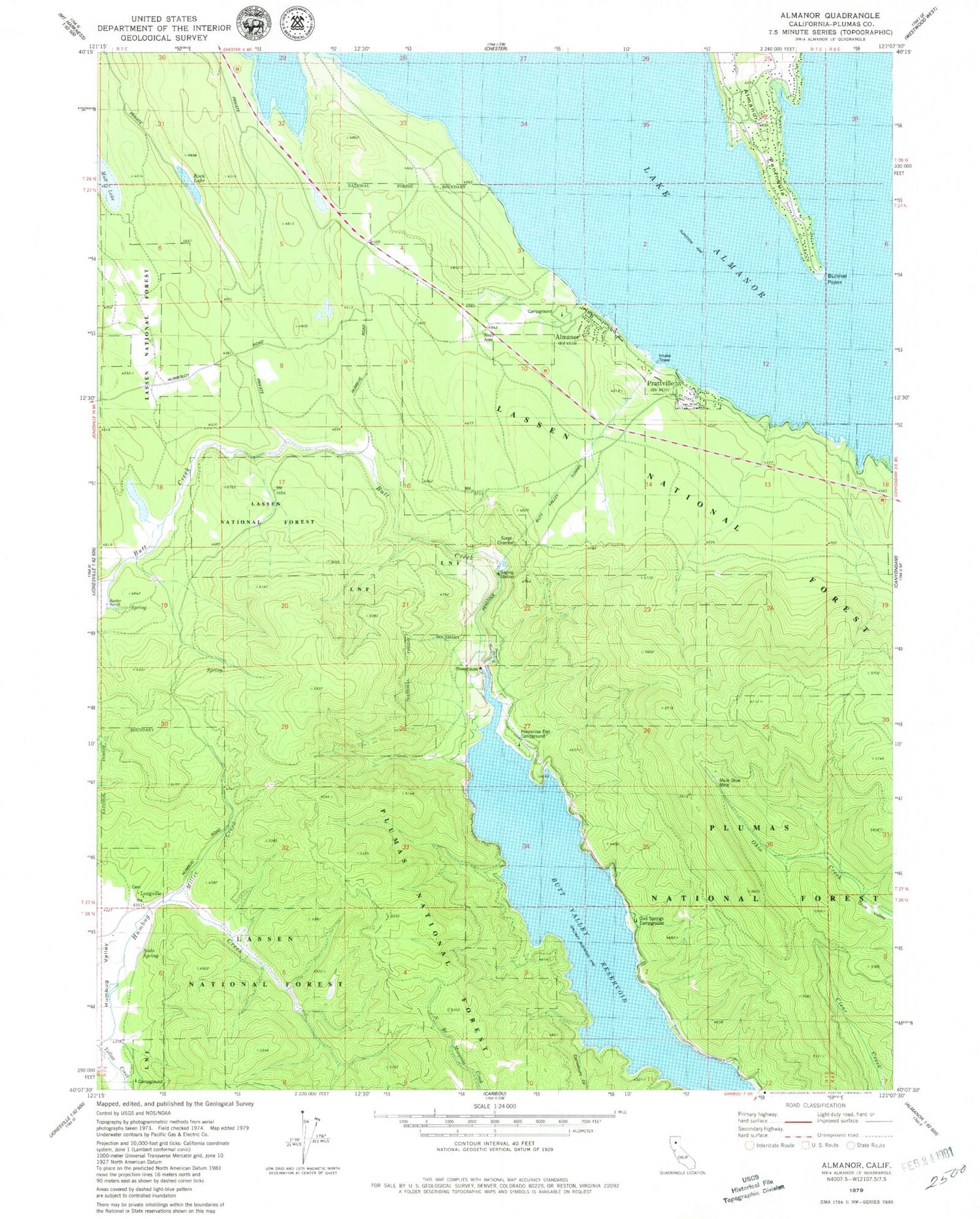 Classic USGS Almanor California 7.5'x7.5' Topo Map Image
