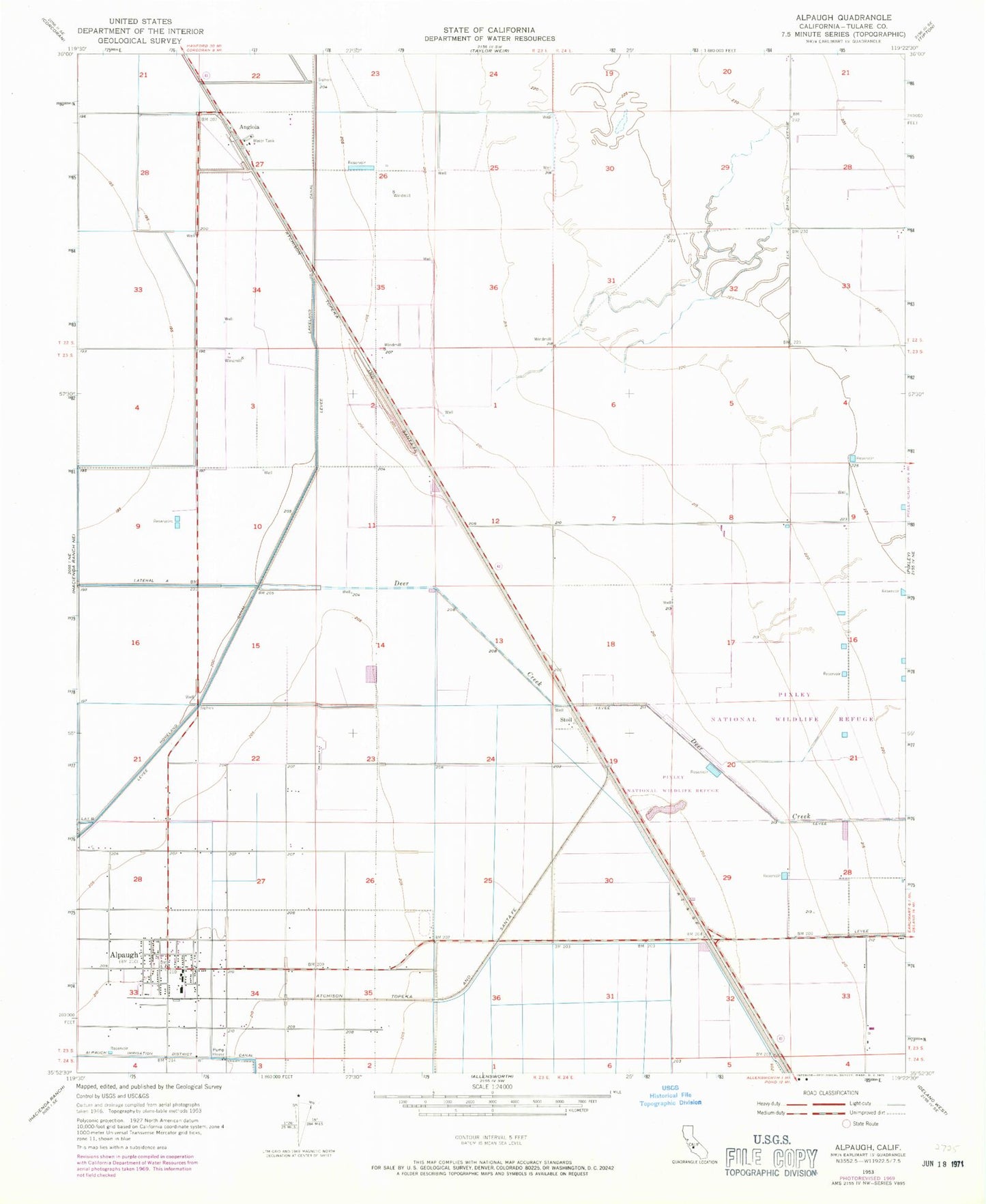 Classic USGS Alpaugh California 7.5'x7.5' Topo Map Image