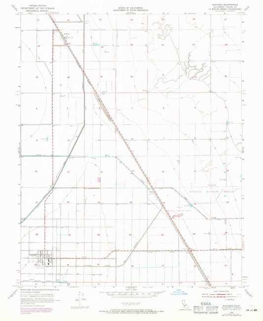 Classic USGS Alpaugh California 7.5'x7.5' Topo Map Image
