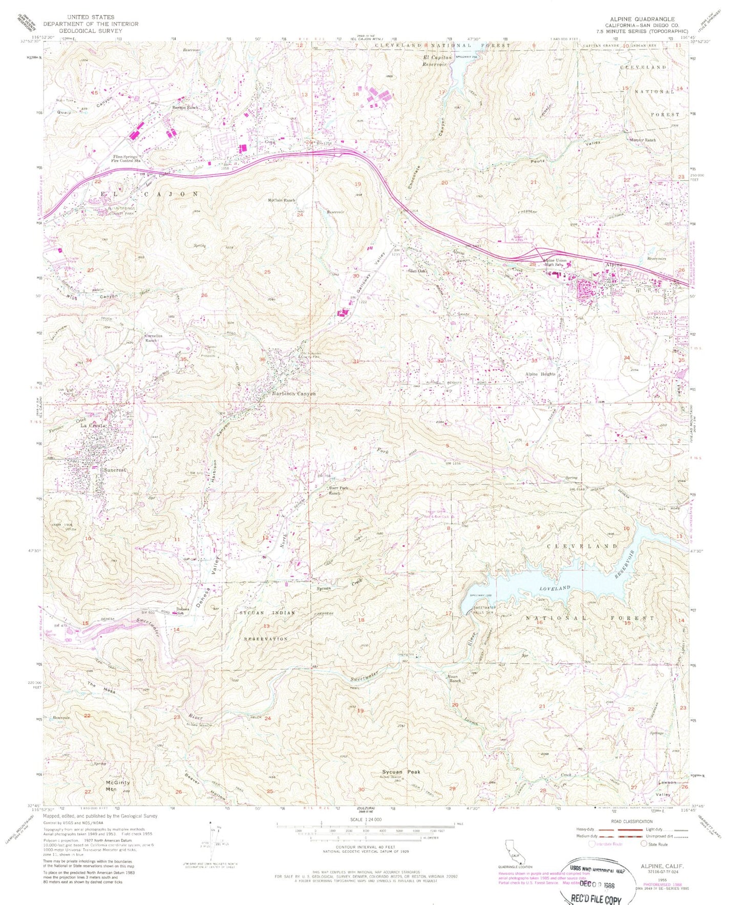 Classic USGS Alpine California 7.5'x7.5' Topo Map Image