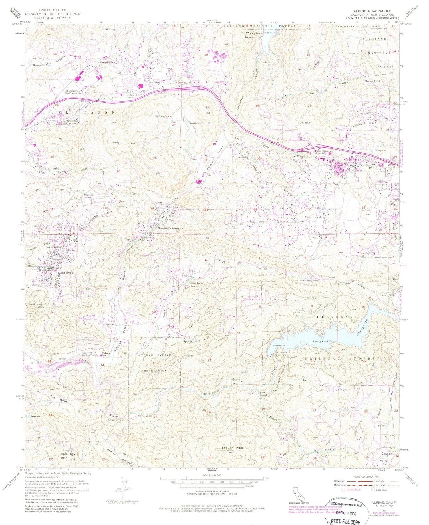 Classic USGS Alpine California 7.5'x7.5' Topo Map Image